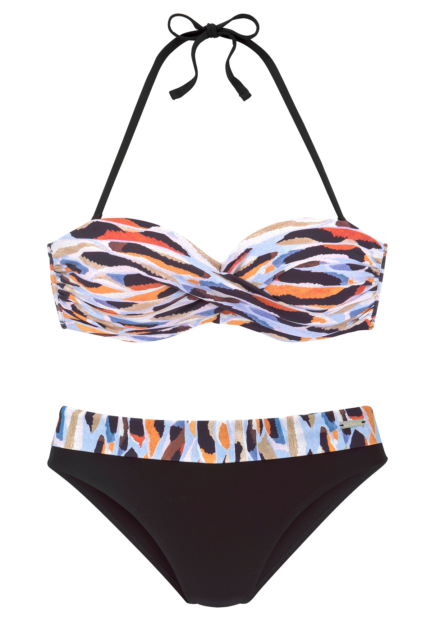 LASCANA Costum de baie două piese  albastru fumuriu / castaniu / portocaliu / negru