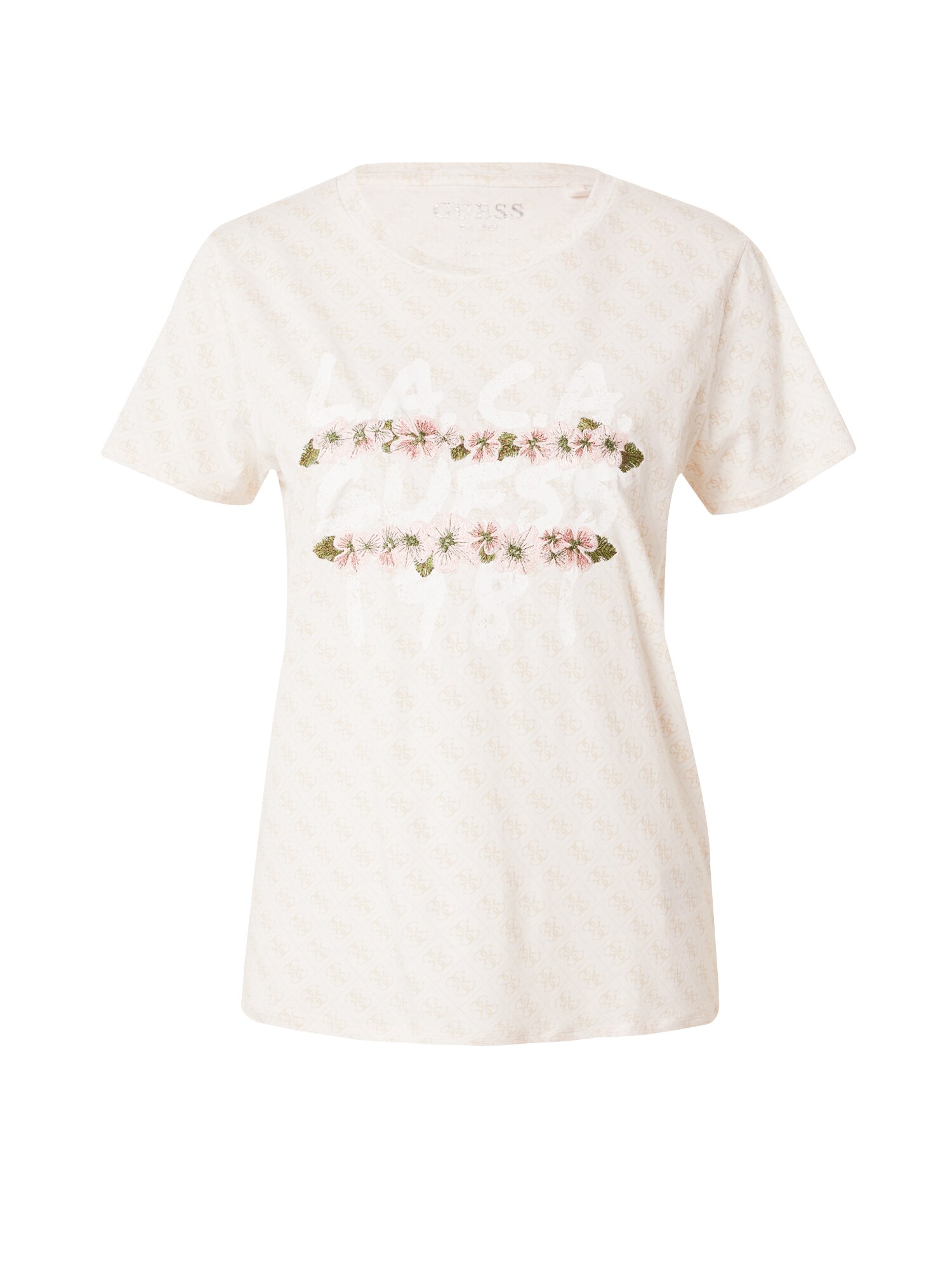 GUESS Marškinėliai smėlio spalva / žalia / rožių spalva / balta