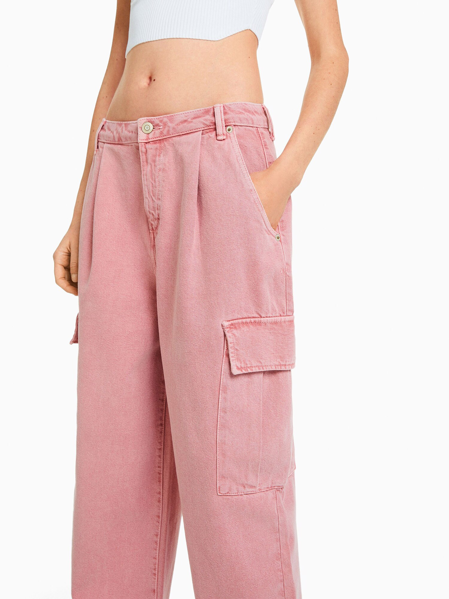 Bershka Rifľové kapsáče staroružová (obrázok 5)