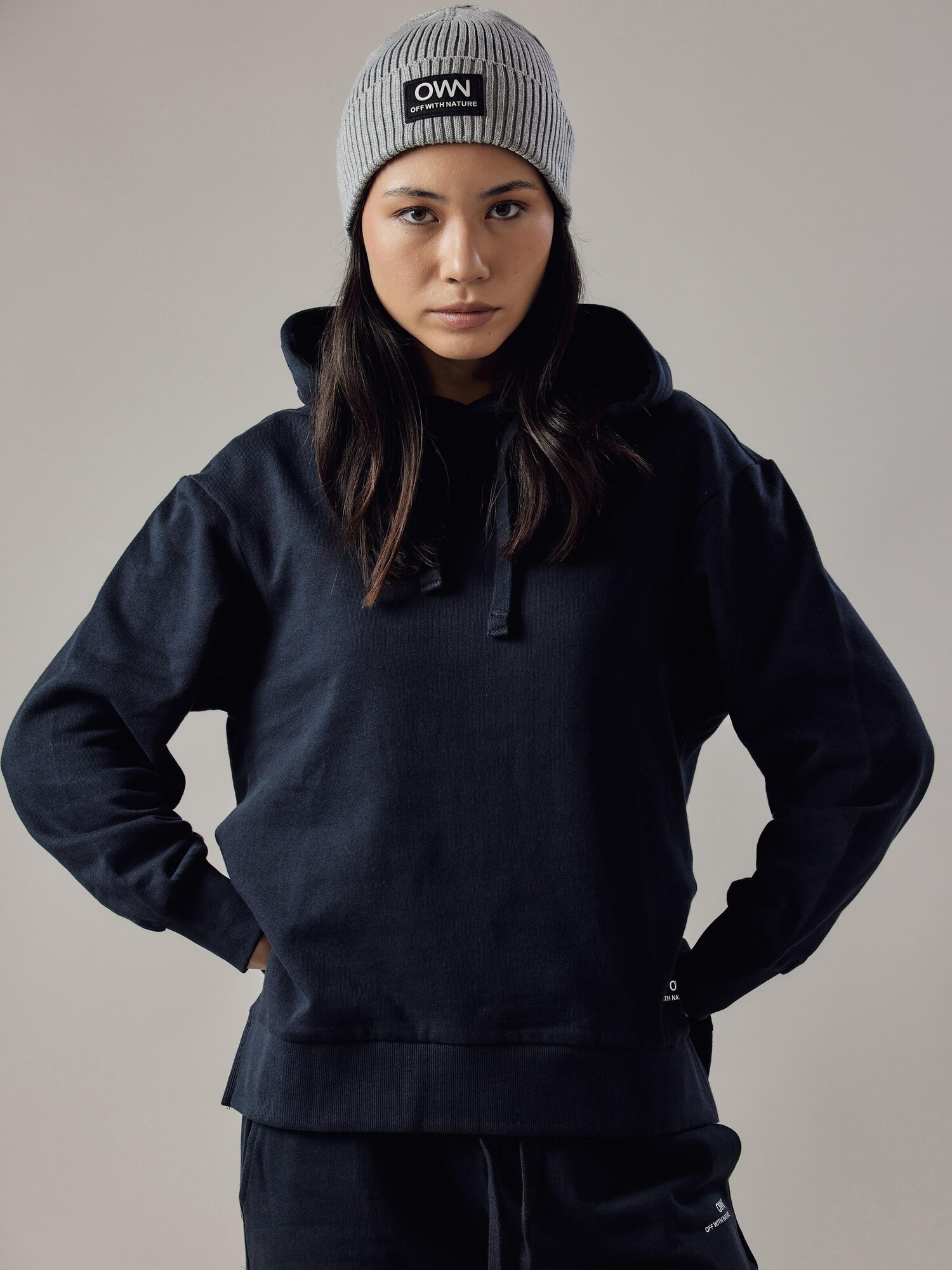 OWN Off With Nature Sweater majica 'Felpa Felpata con Cappuccio e Spacchi Laterali' tamno plava