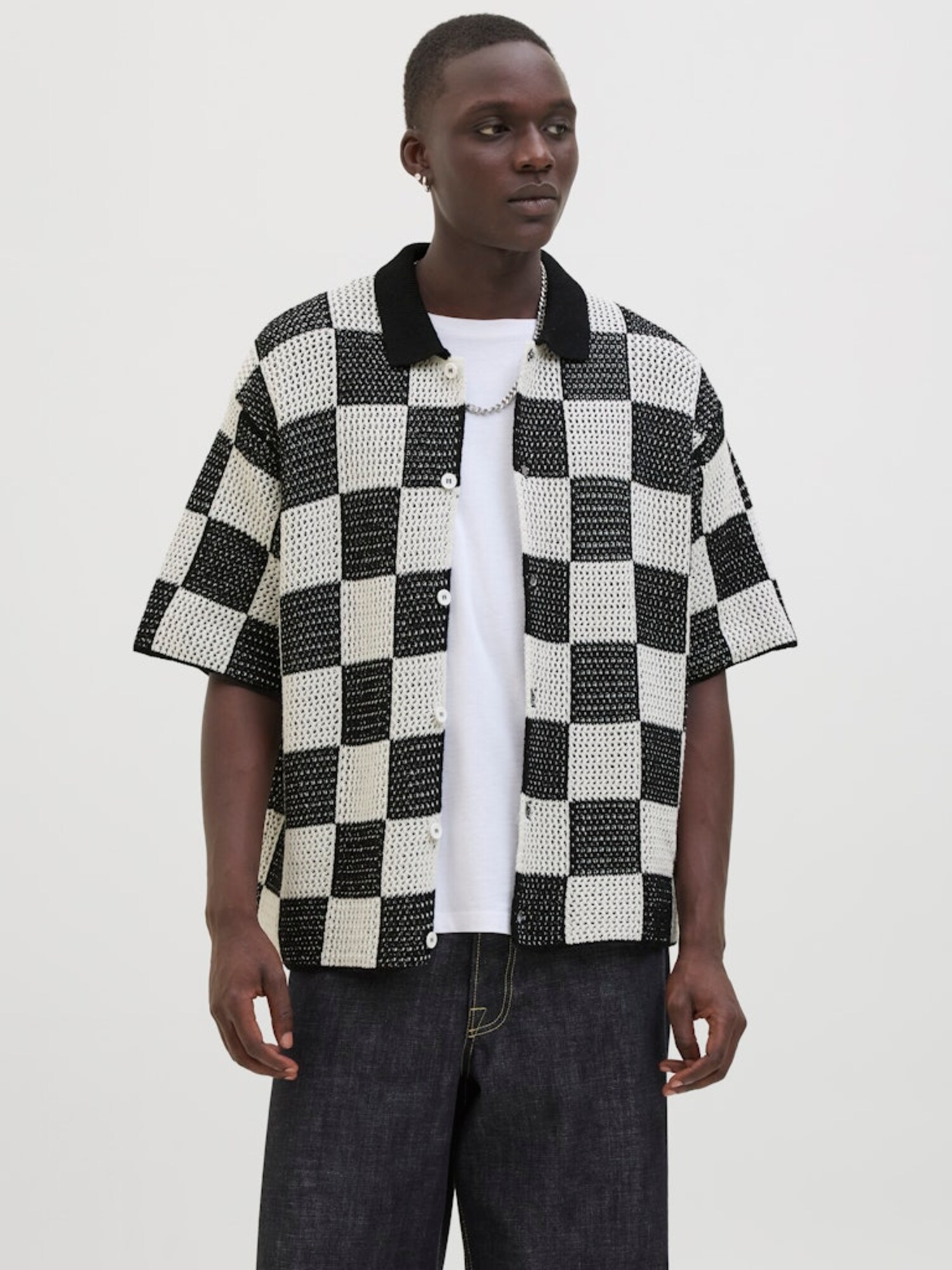 JACK & JONES Kardigán 'JCOATHLETICO'  fekete / piszkosfehér termék 2. képe