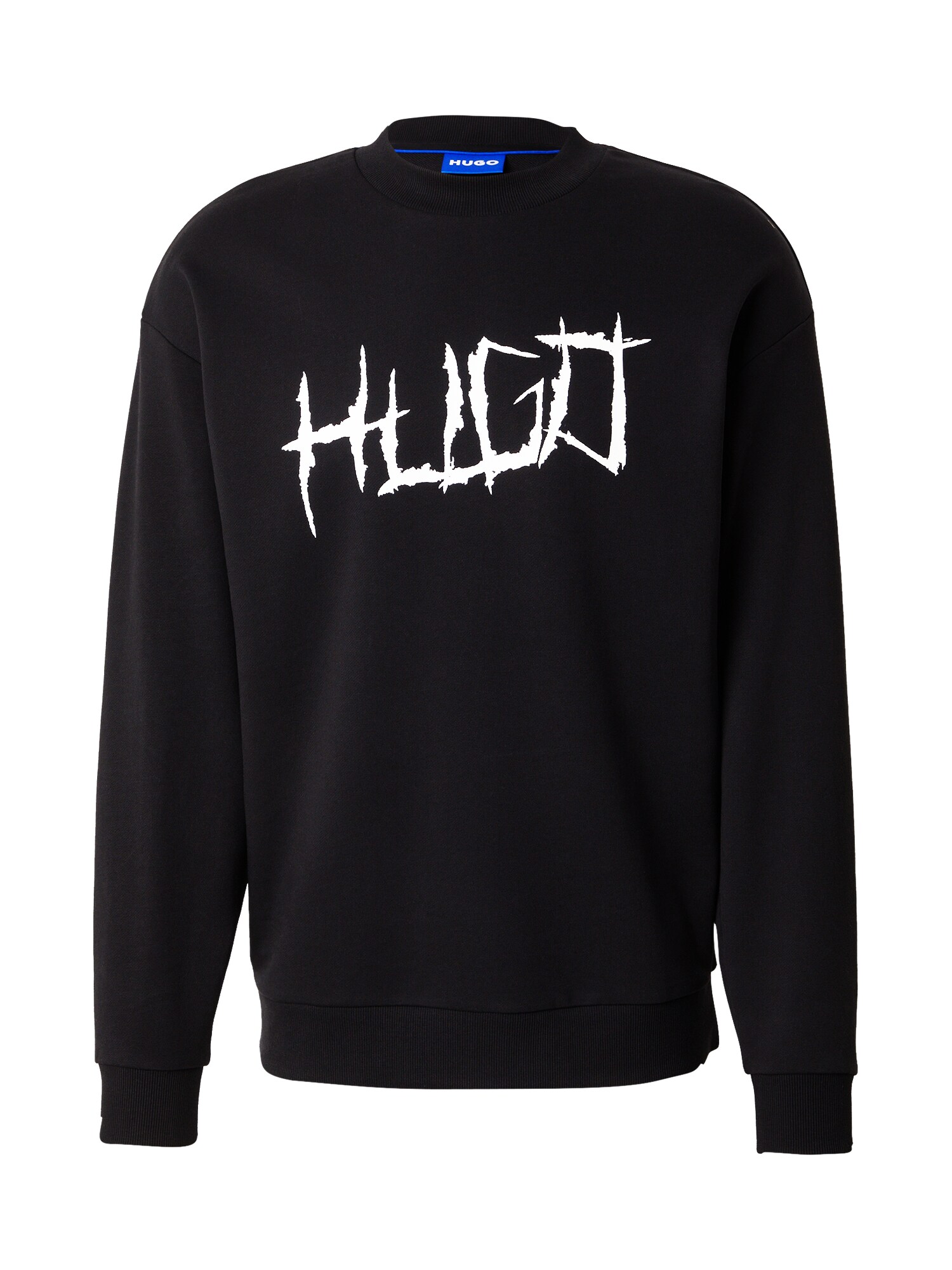 HUGO Bluză de molton Namenex  negru / alb