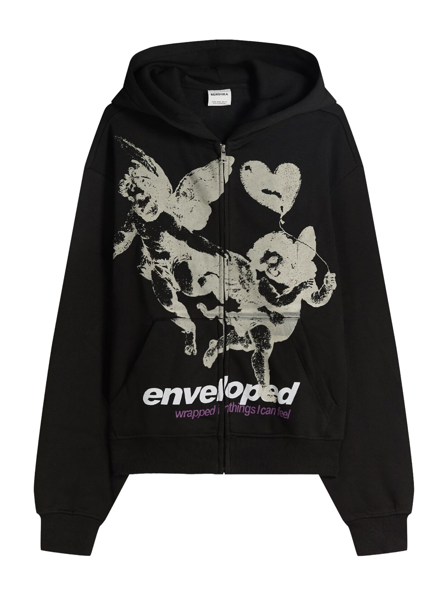 Bershka Hanorac  grej / lila / negru / alb