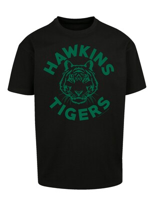 F4NT4STIC Shirt ‘Stranger Things Hawkins Tigers Netflix TV Series’ Donkergroen / Zwart