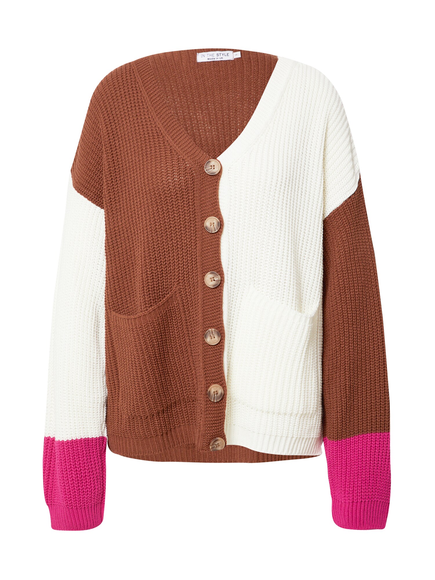 In The Style Casaco de malha 'Olivia'  castanho / magenta / branco