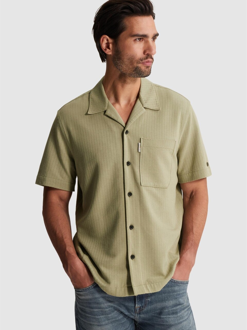 Skjorta 'Shirt with short sleeves and chest pocket in jersey'