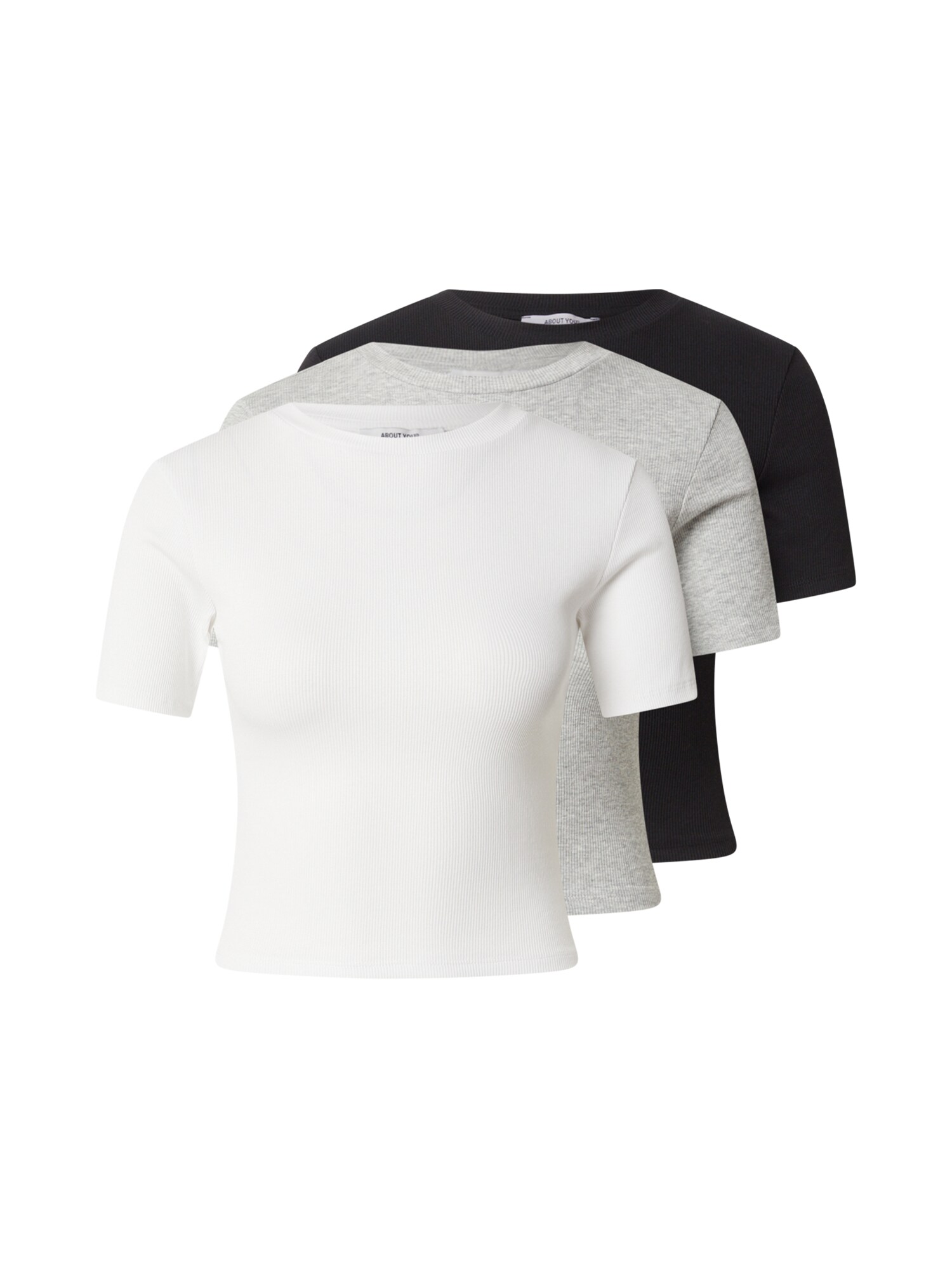 ABOUT YOU Tricou 'Ella'  gri amestecat / negru / alb