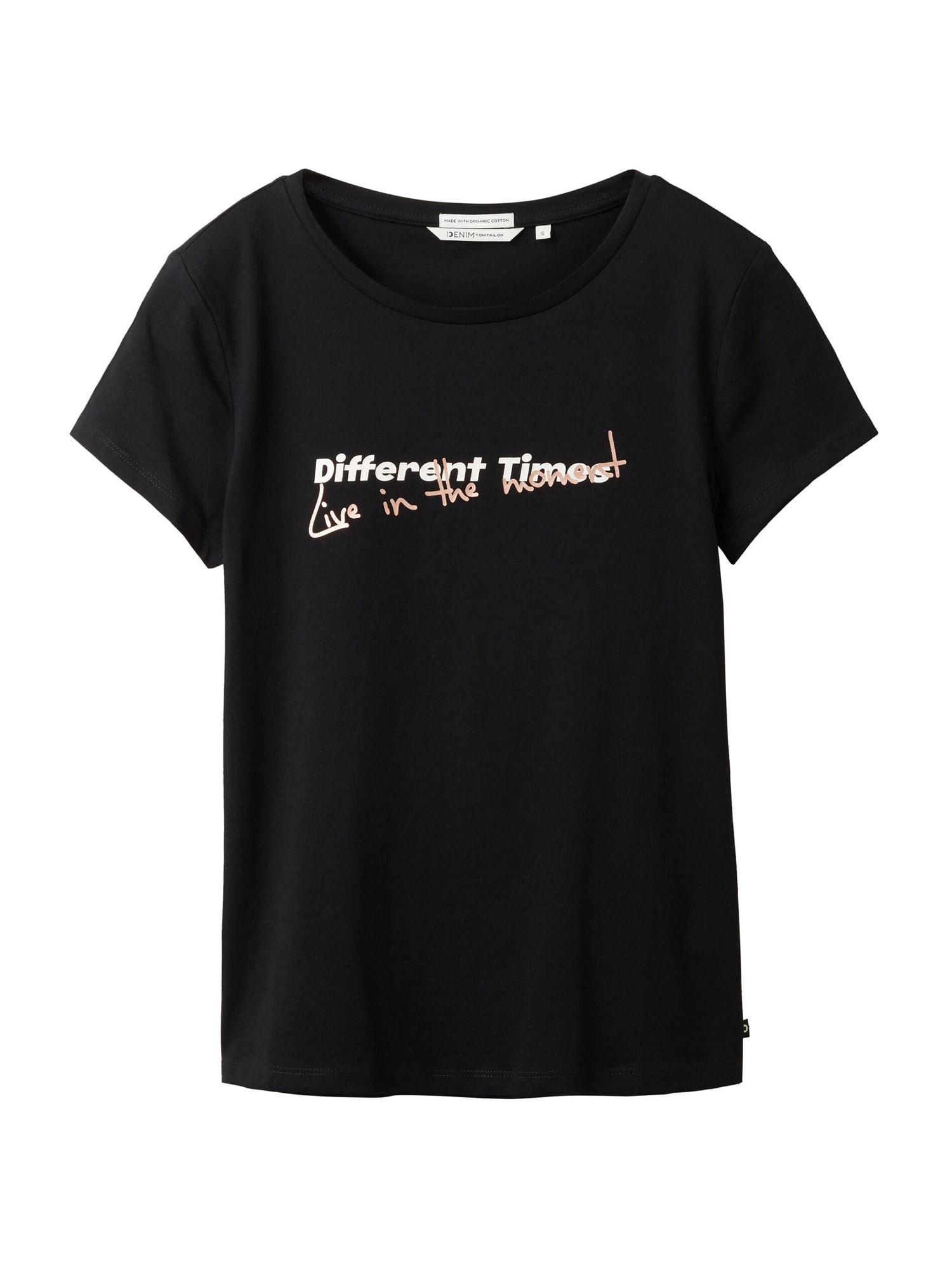 TOM TAILOR DENIM Tricou  auriu / negru / alb
