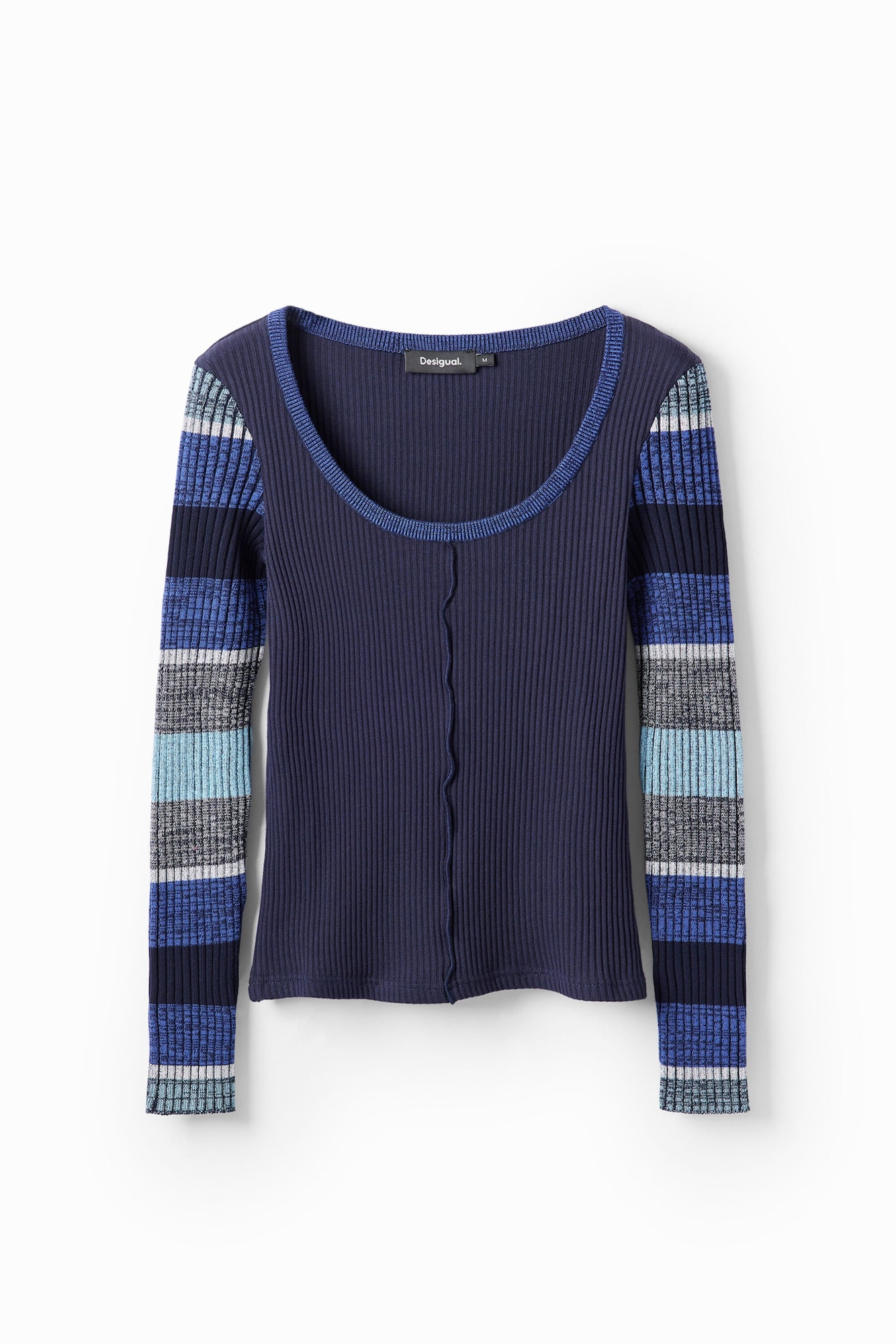 Desigual Тениска 'Striped'  нейви синьо / аквамарин / тъмносиньо / сив меланж