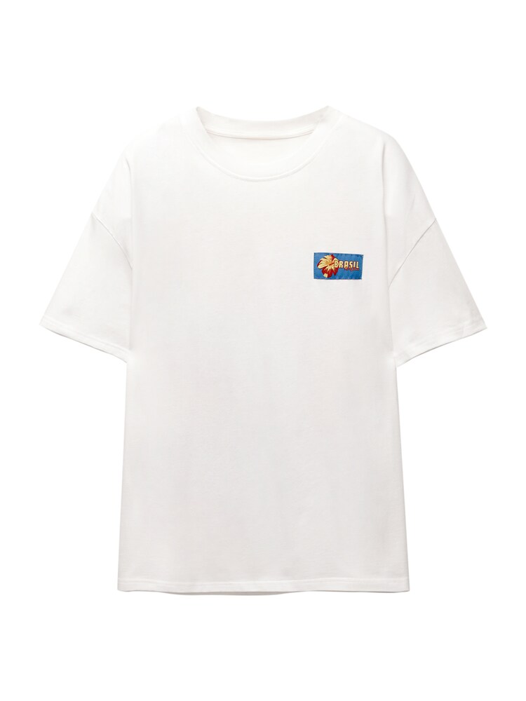 Pull&Bear T-Shirt 'BRAZIL' Damen Größe M azur / hellgelb / rot / weiß