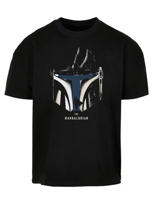 F4NT4STIC Shirt ‘Star Wars The Mandalorian Helmet Silhouette’ Blauw / Grijs / Zwart