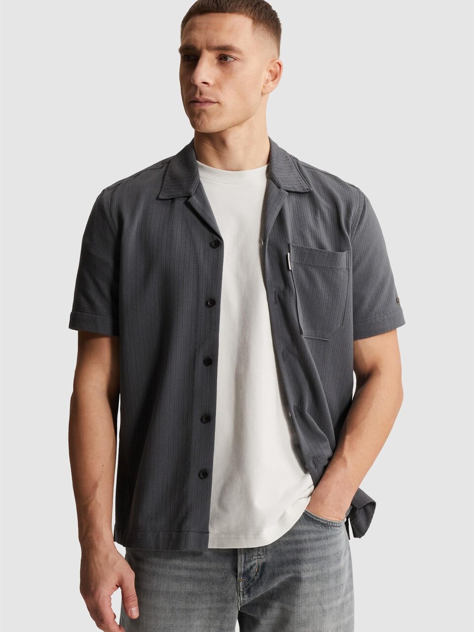 Skjorta 'Shirt with short sleeves and chest pocket in jersey'