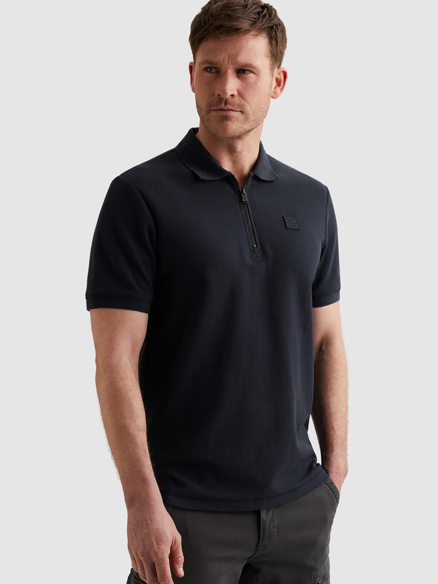 T-shirt 'Polo shirt with waffle texture and ribbed collar'