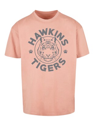 F4NT4STIC Shirt ‘Stranger Things Hawkins Grey Tiger Netflix TV Series’ Donkergrijs / Abrikoos