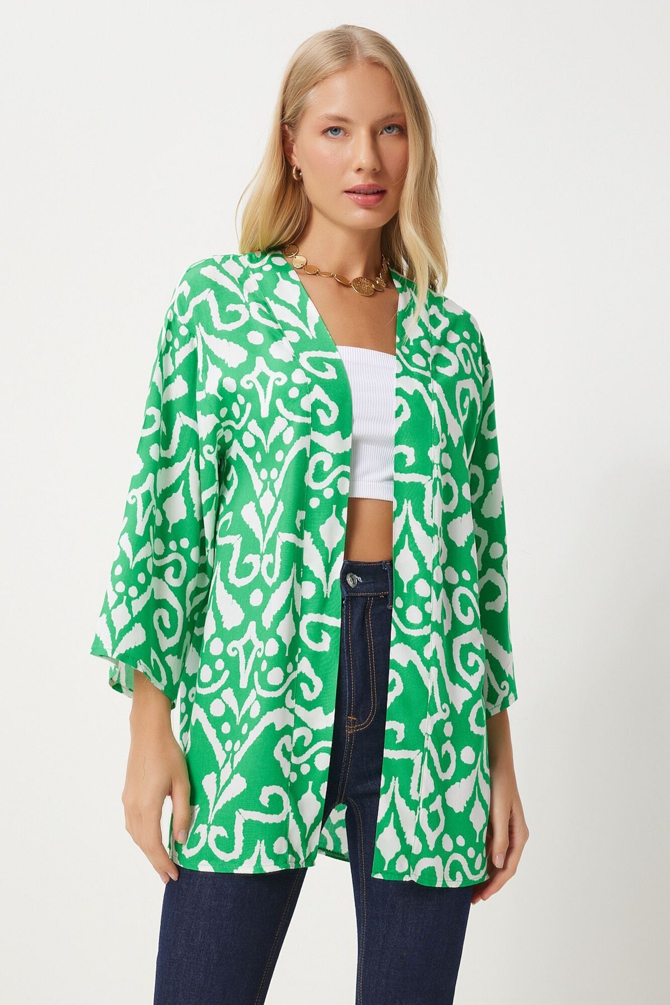 Happiness İstanbul Kimono  ecru/prljavo bijela / zelena