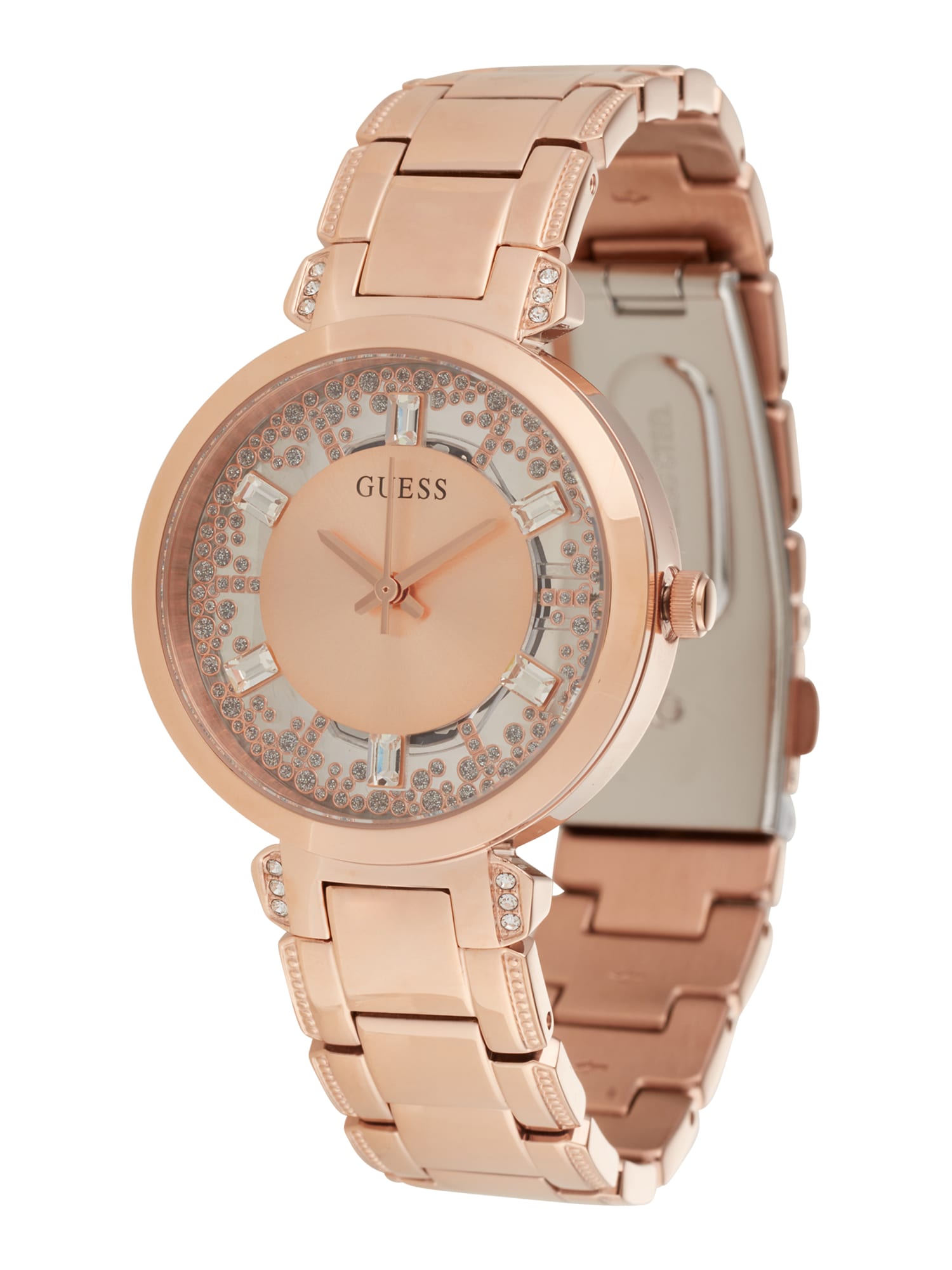 GUESS Analoginis (įprasto dizaino) laikrodis rožinio aukso spalva / skaidri spalva