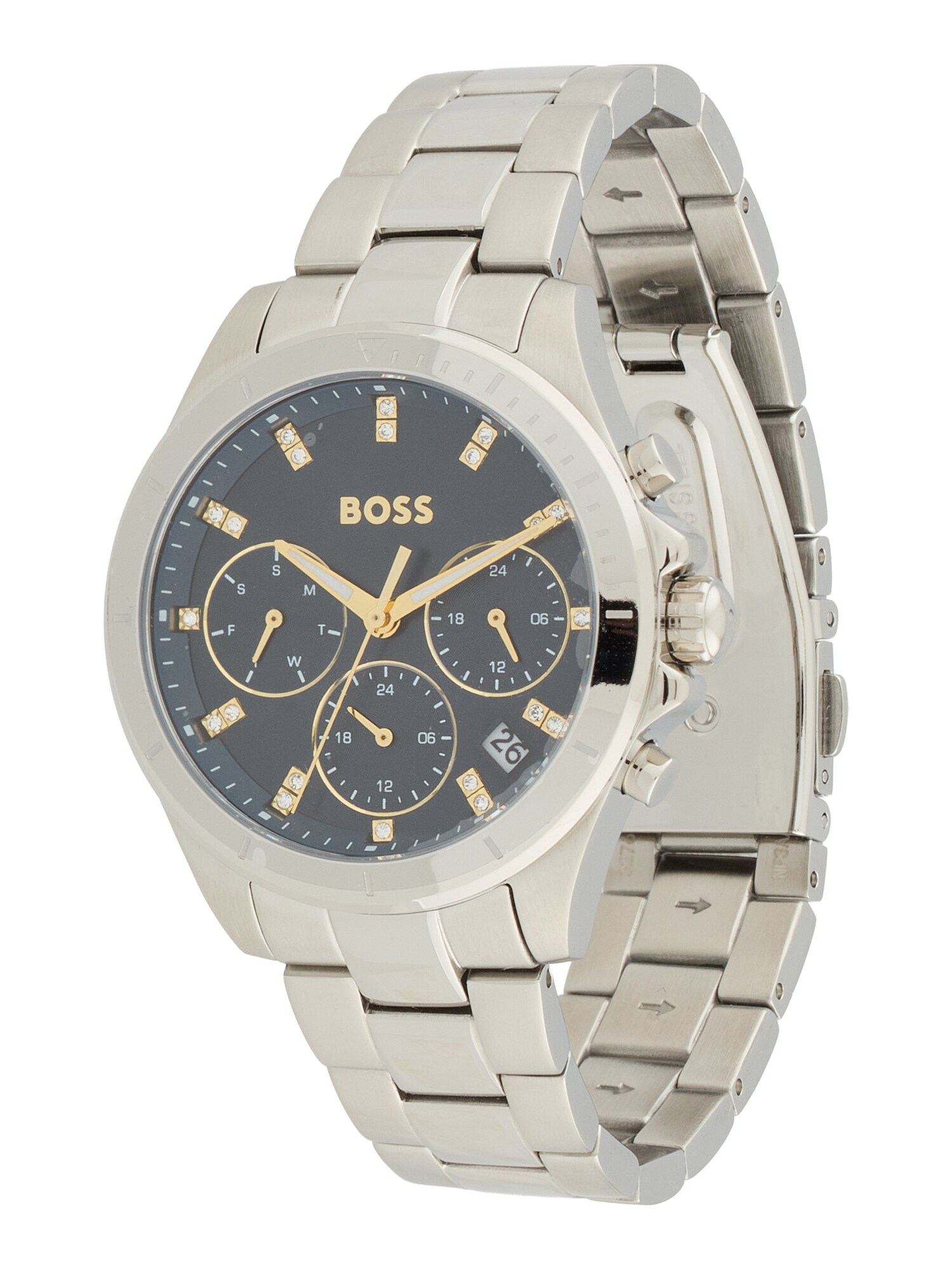 BOSS Ceas analogic Alley  auriu / negru / argintiu / transparent