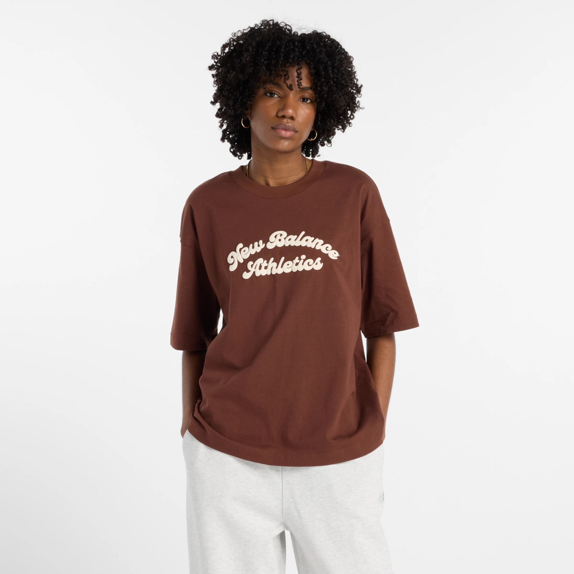 new balance Camiseta 'Linear Heritage'  marrón castaño / blanco