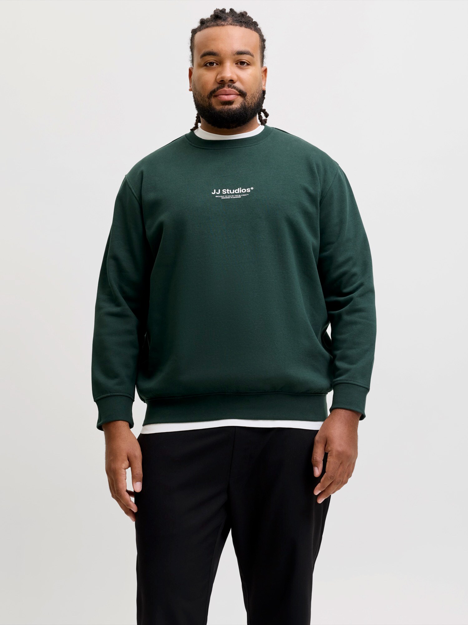 Jack & Jones Plus Mikina 'JJESOHO'  jedľová / biela