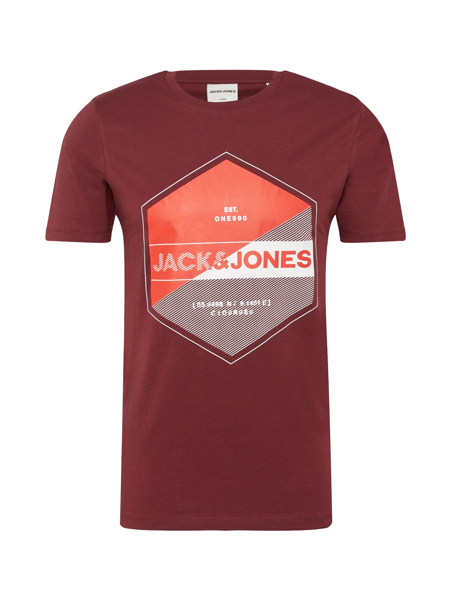 JACK & JONES Marškinėliai 'LAMBO'  vyno raudona spalva / pastelinė raudona / balta