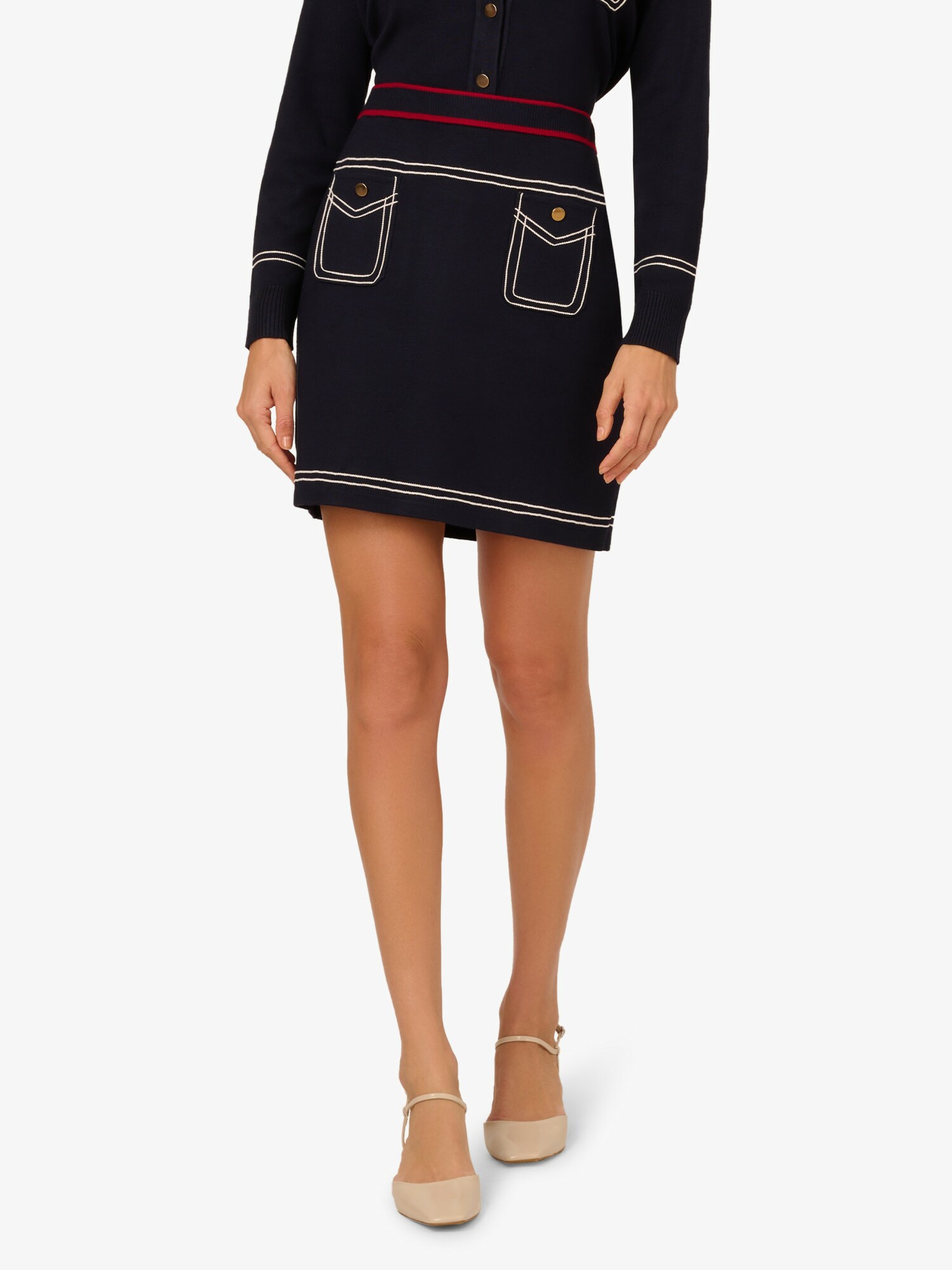 Thumbnail - Adrianna Papell Minirock Front Patched Pockets Mini Pull On Sweater Skirt w/Tipping