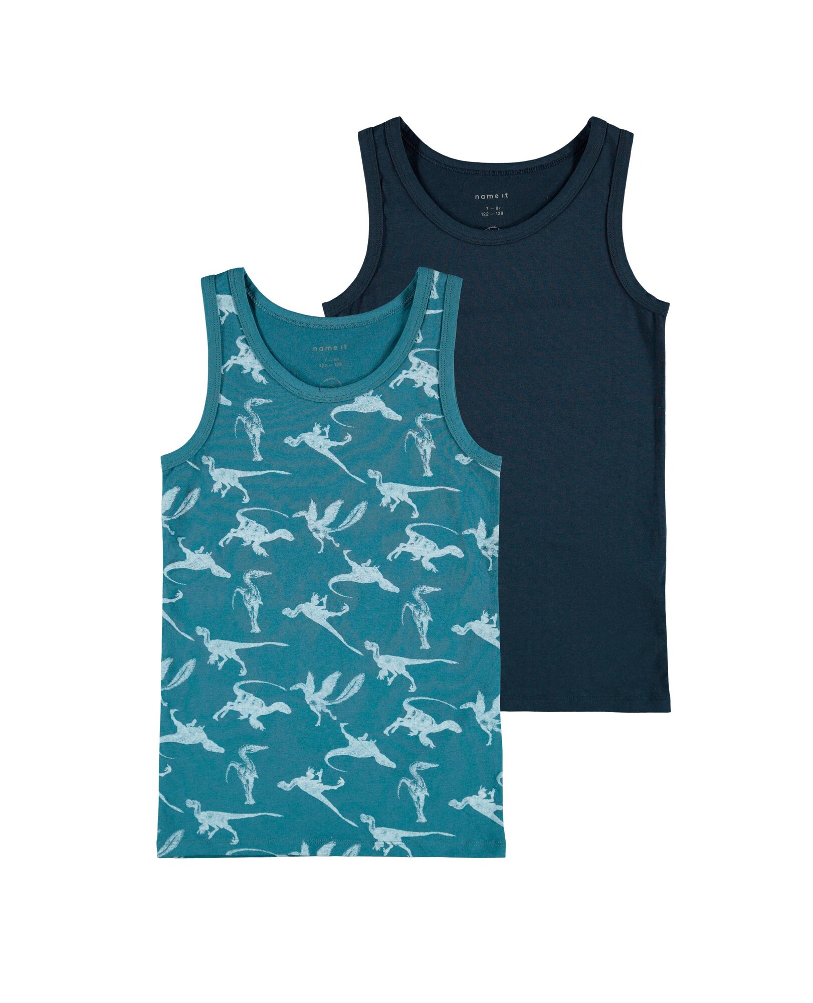 NAME IT Apatiniai marškinėliai 'NKMTANK TOP 2P REAL TEAL DINO NOOS'  turkio spalva / tamsiai mėlyna jūros spalva