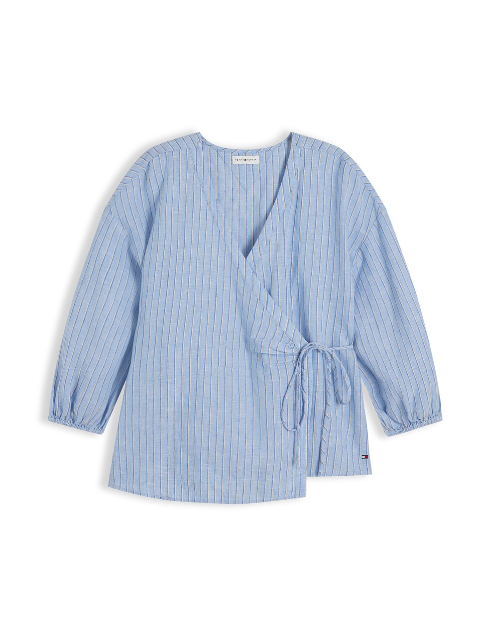 Blus 'Relaxed Fit Pure Wrap Blouse' beige / marinblå