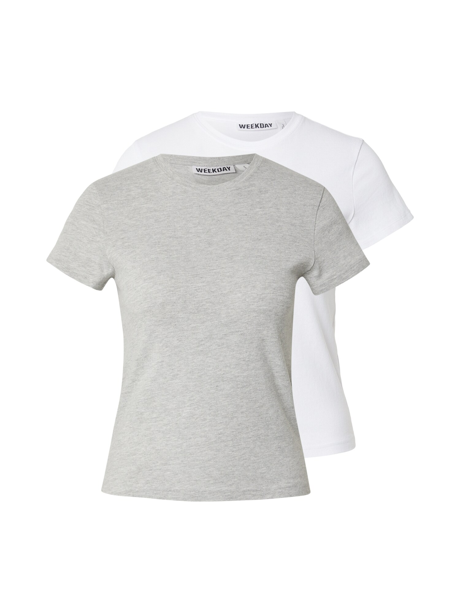 WEEKDAY Tricou Carla  gri amestecat / alb
