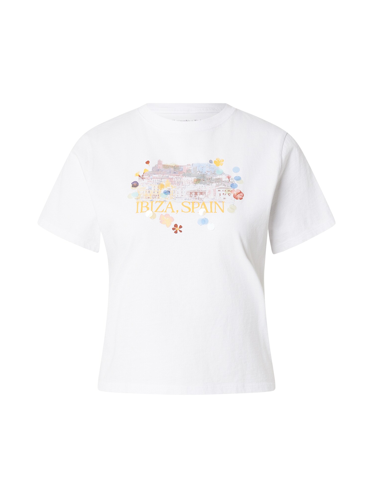 Abercrombie & Fitch Tricou  SKIMMING IBIZA CITYSCAPE  albastru / galben / roz / alb