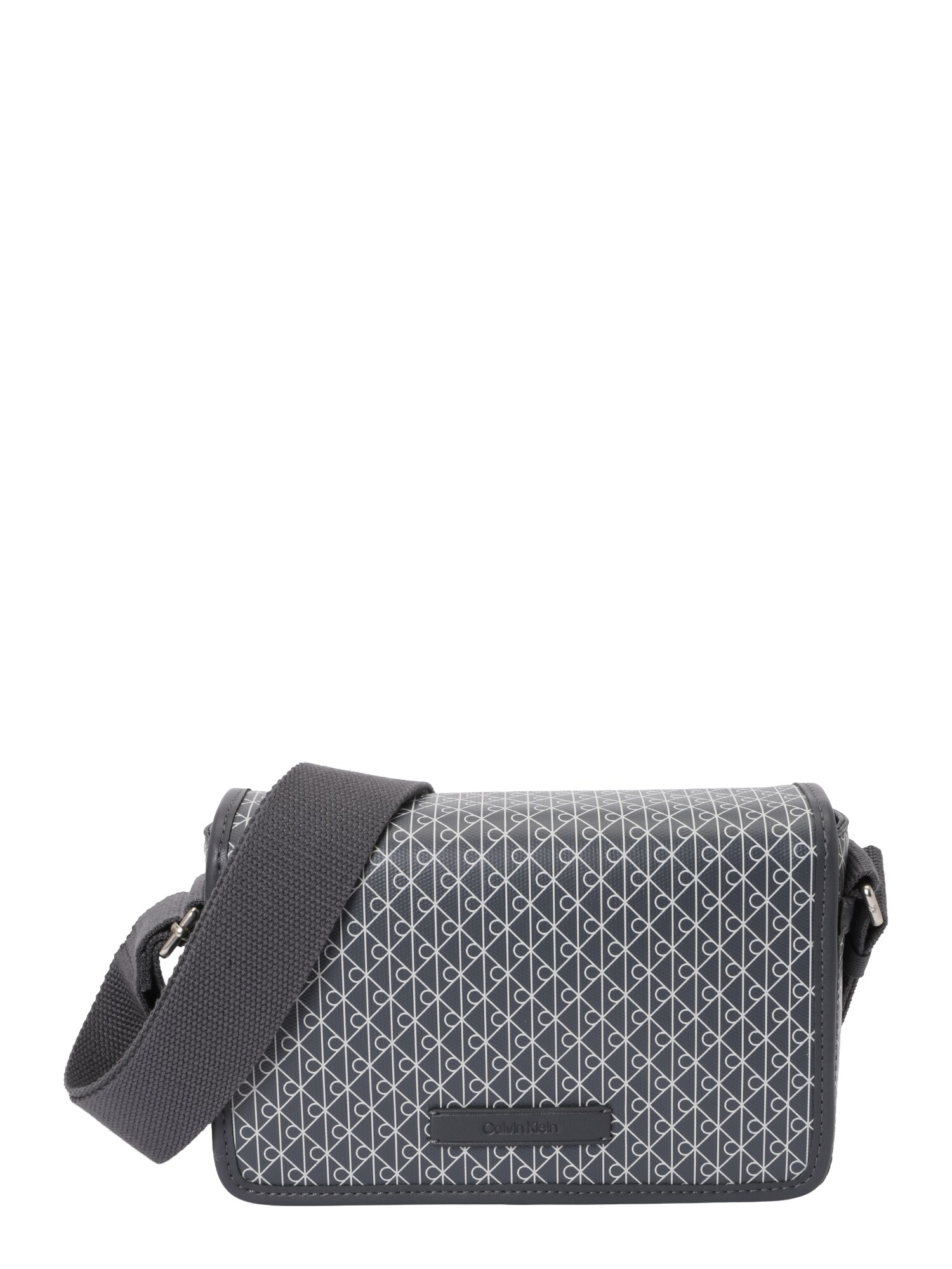 Calvin Klein Torba za čez ramo 'Coated Emblem Print Messenger'  temno siva / bela