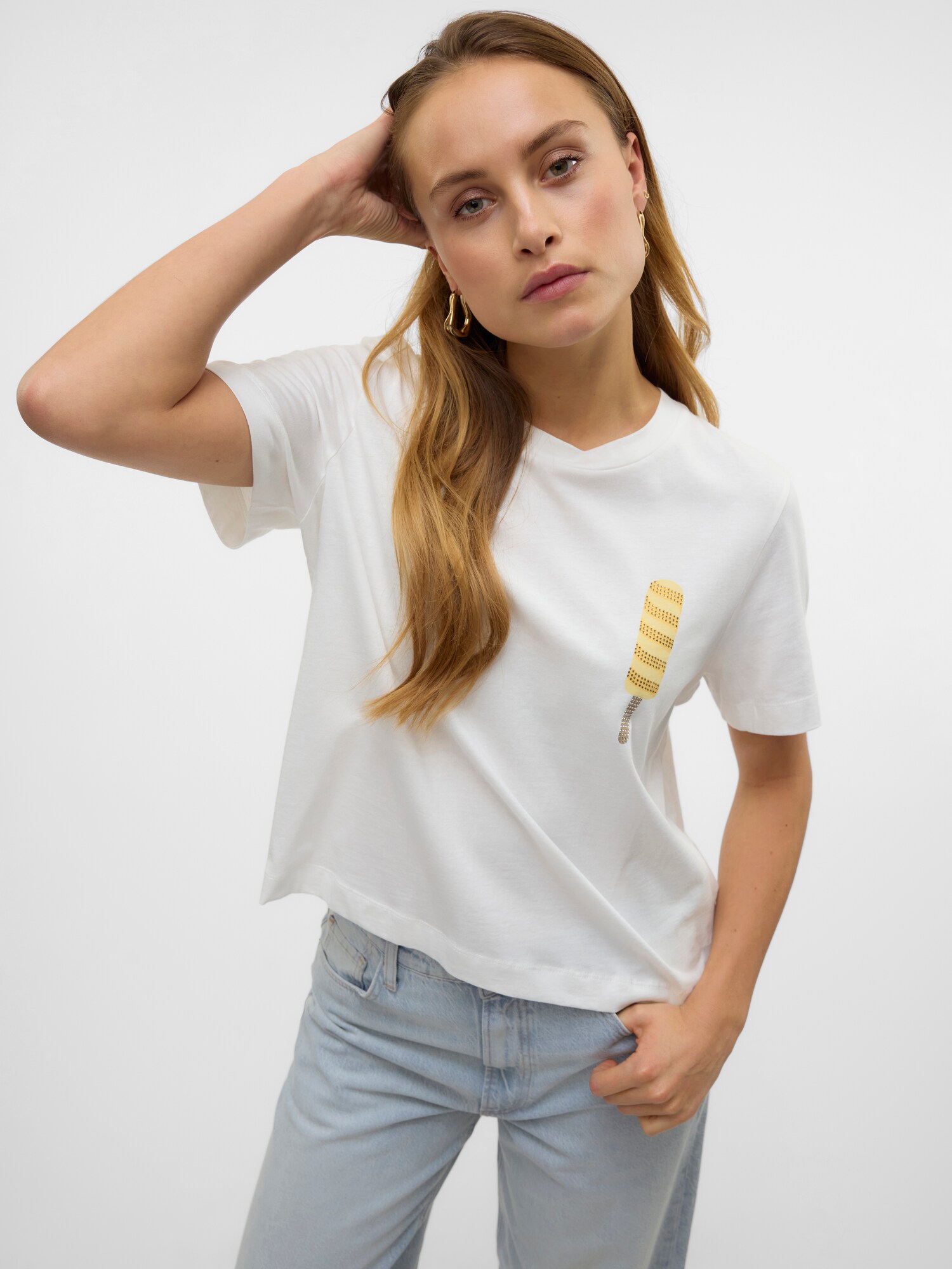 VERO MODA Tričko 'VMBerta Mette' brokátová / žltá / svetložltá / biela (obrázok 5)
