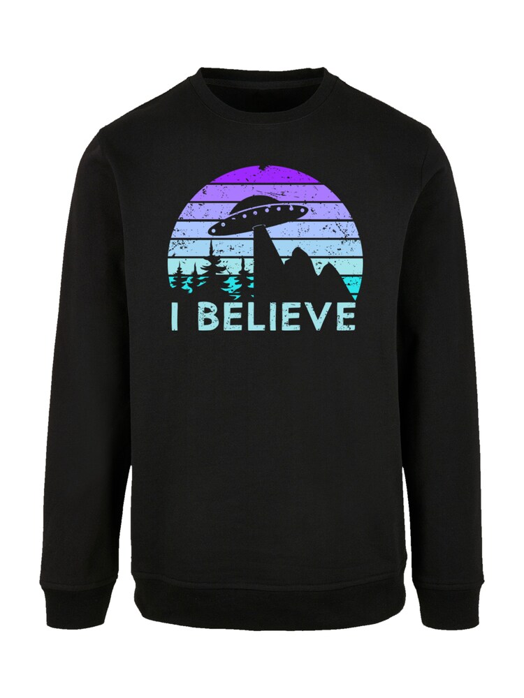 F4NT4STIC Sweatshirt 'I BELIEVE UFO Alien Raumschiff Retro' Herren Größe M grün / lila / schwarz