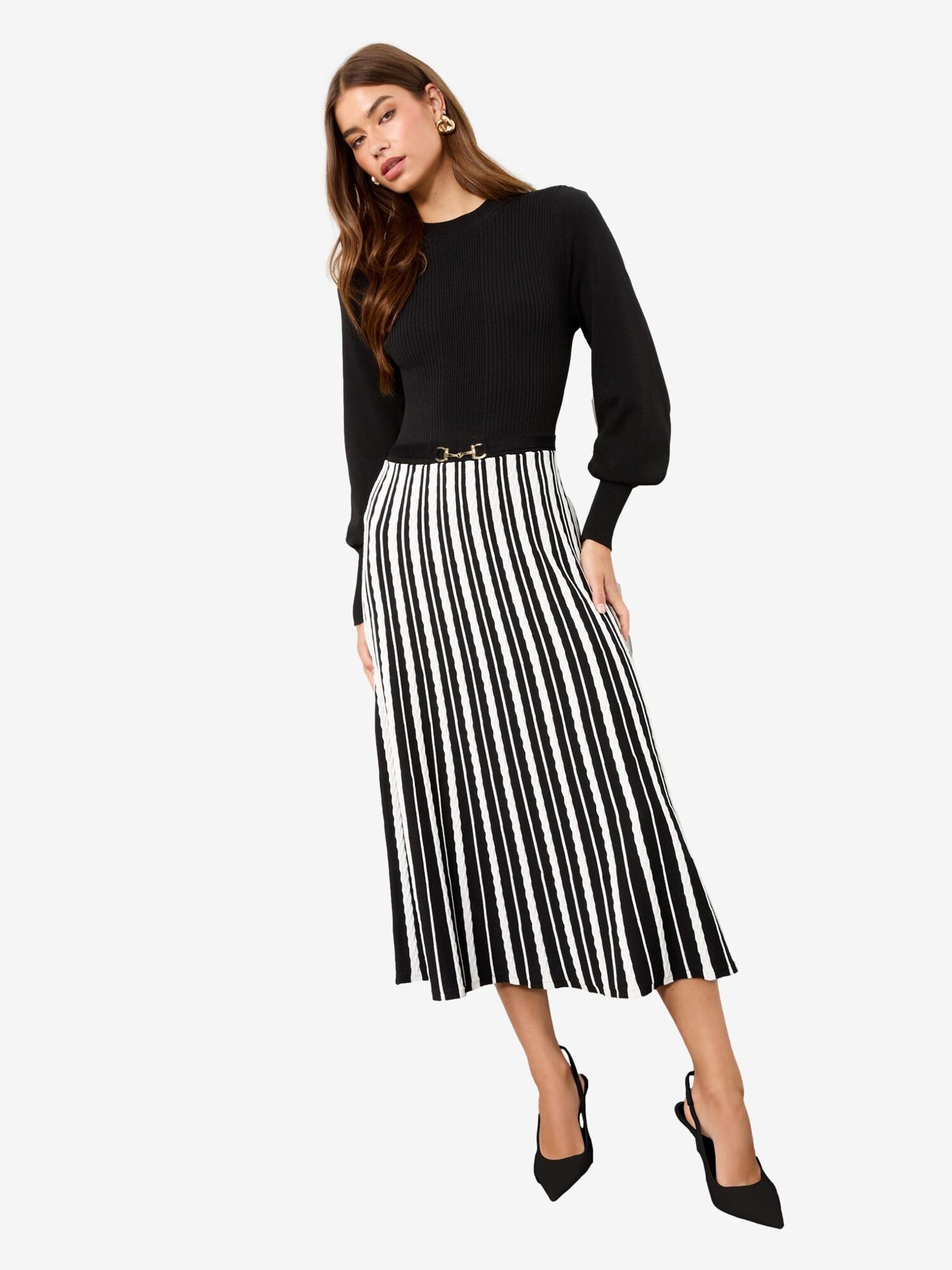 Lipsy Rochie tricotat  negru / alb