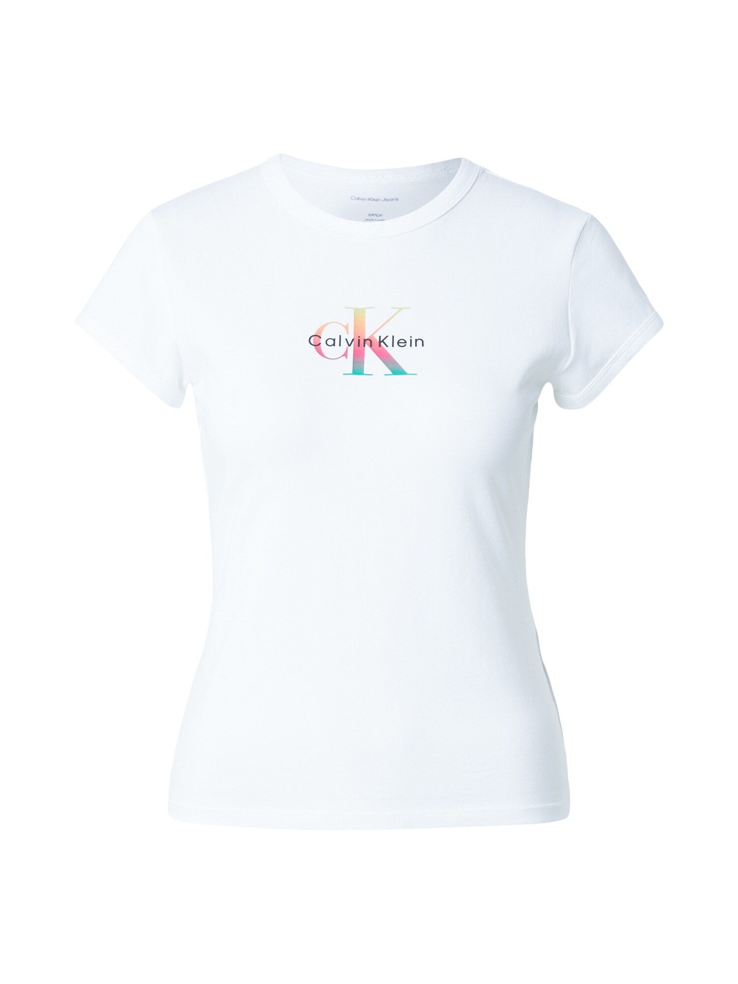 Calvin Klein Jeans Tricou 'Slim Monogram - Pride'  turcoaz / roz / negru / alb
