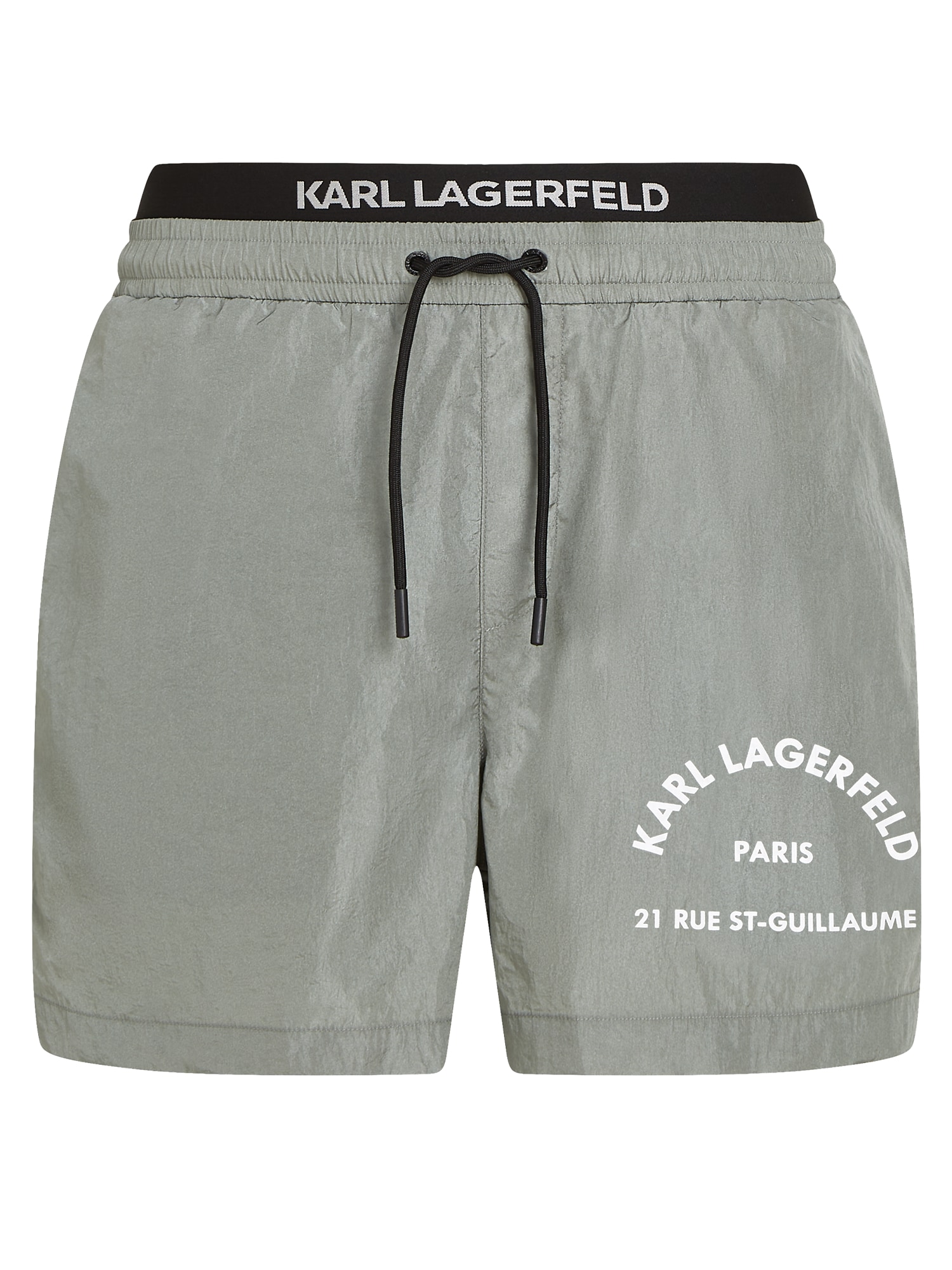 Karl Lagerfeld Kratke kopalne hlače 'Rue St-Guillaume'  srebrno-siva / bela