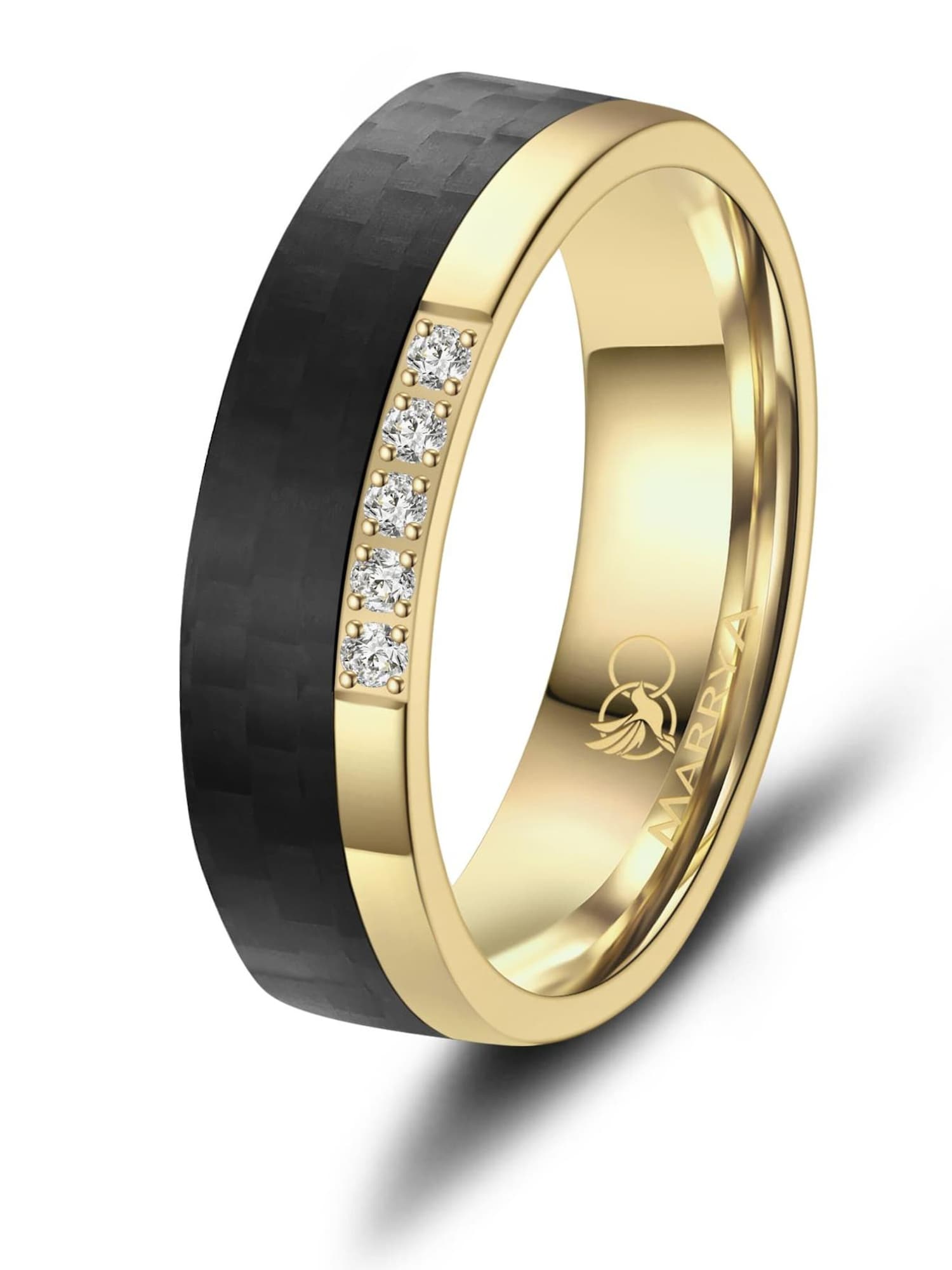 Ring 'MARRYA ES-24 Ehering aus Edelstahl Gold plattiert mit Carbon'