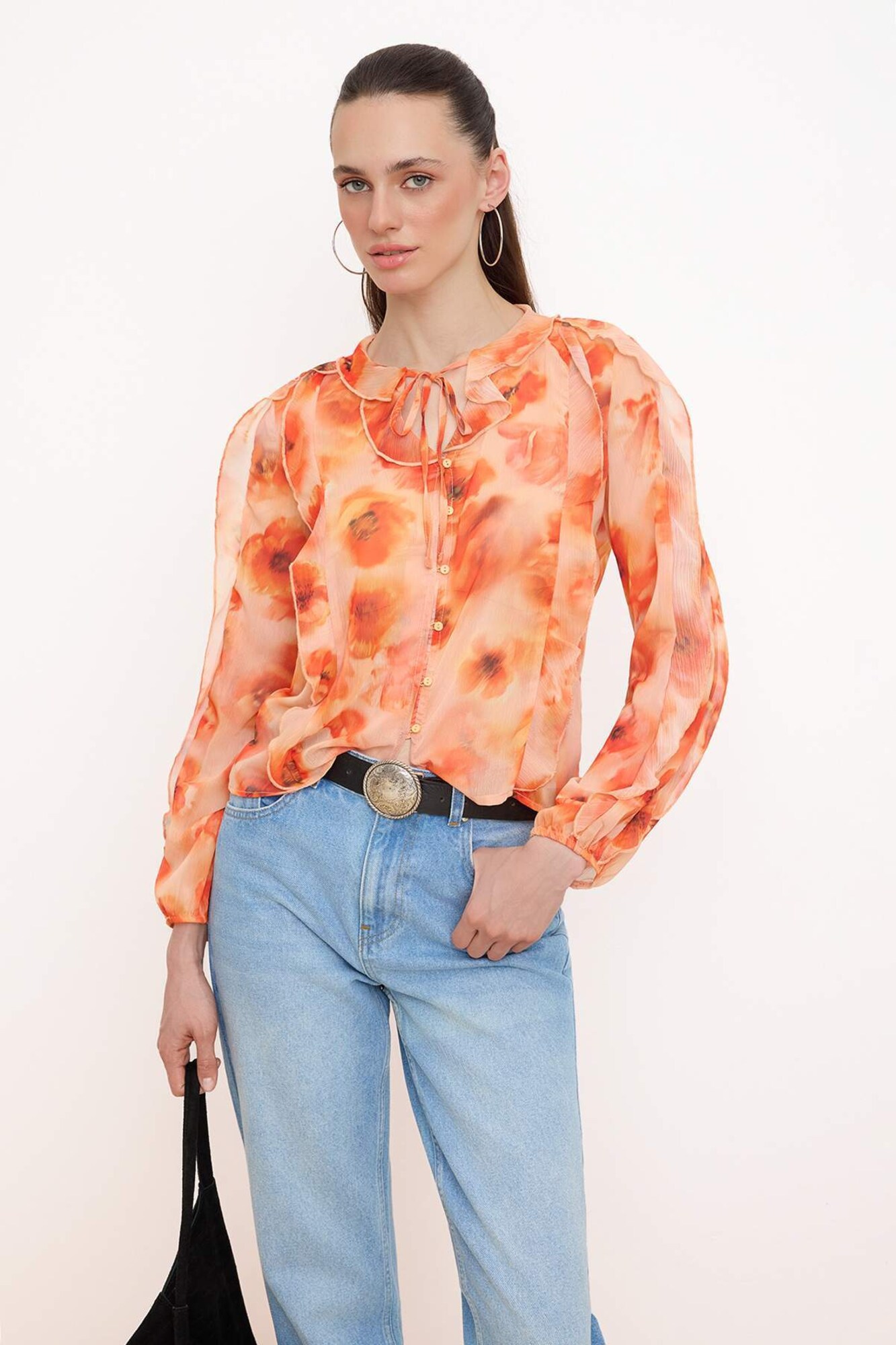 Trendyol Blusa  marrón oscuro / naranja / albaricique / naranja oscuro