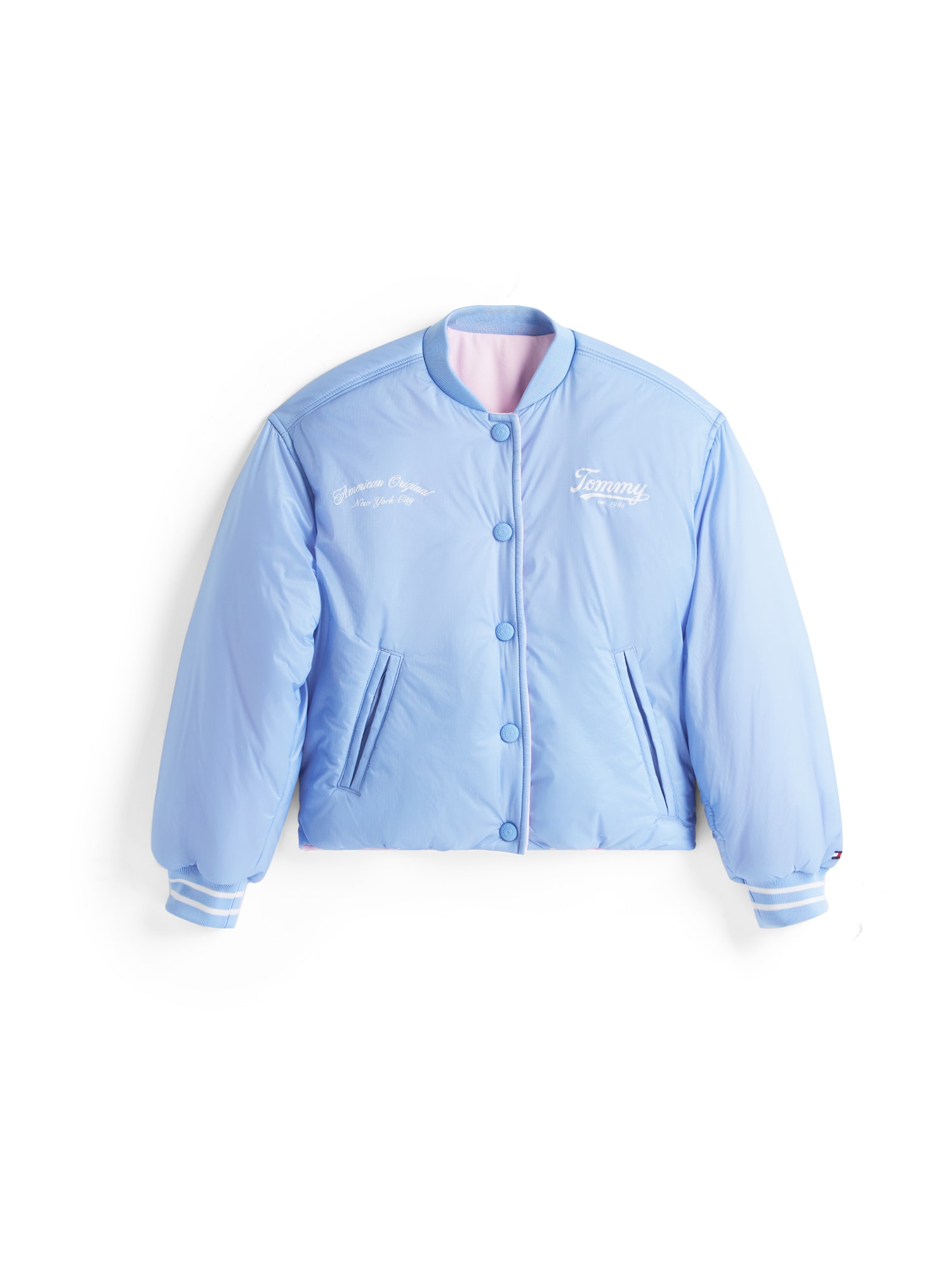 TOMMY HILFIGER Geacă de primăvară-toamnă  albastru deschis / roz / alb