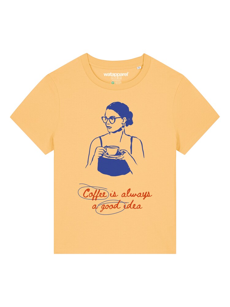 Watapparel T-Shirt 'Coffee Is A Good Idea' Damen Größe M saphir / goldgelb / orangerot