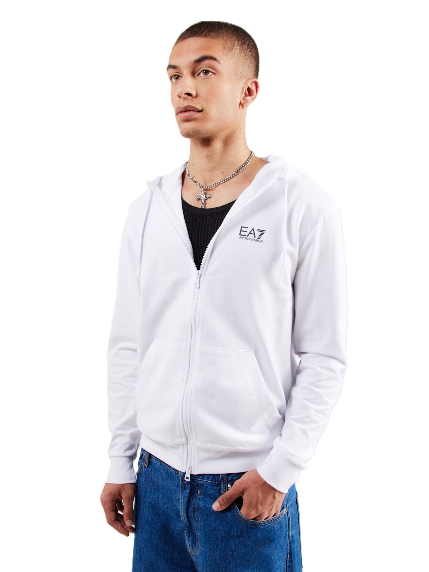 EA7 Emporio Armani Tepláková bunda čierna / biela (obrázok 3)