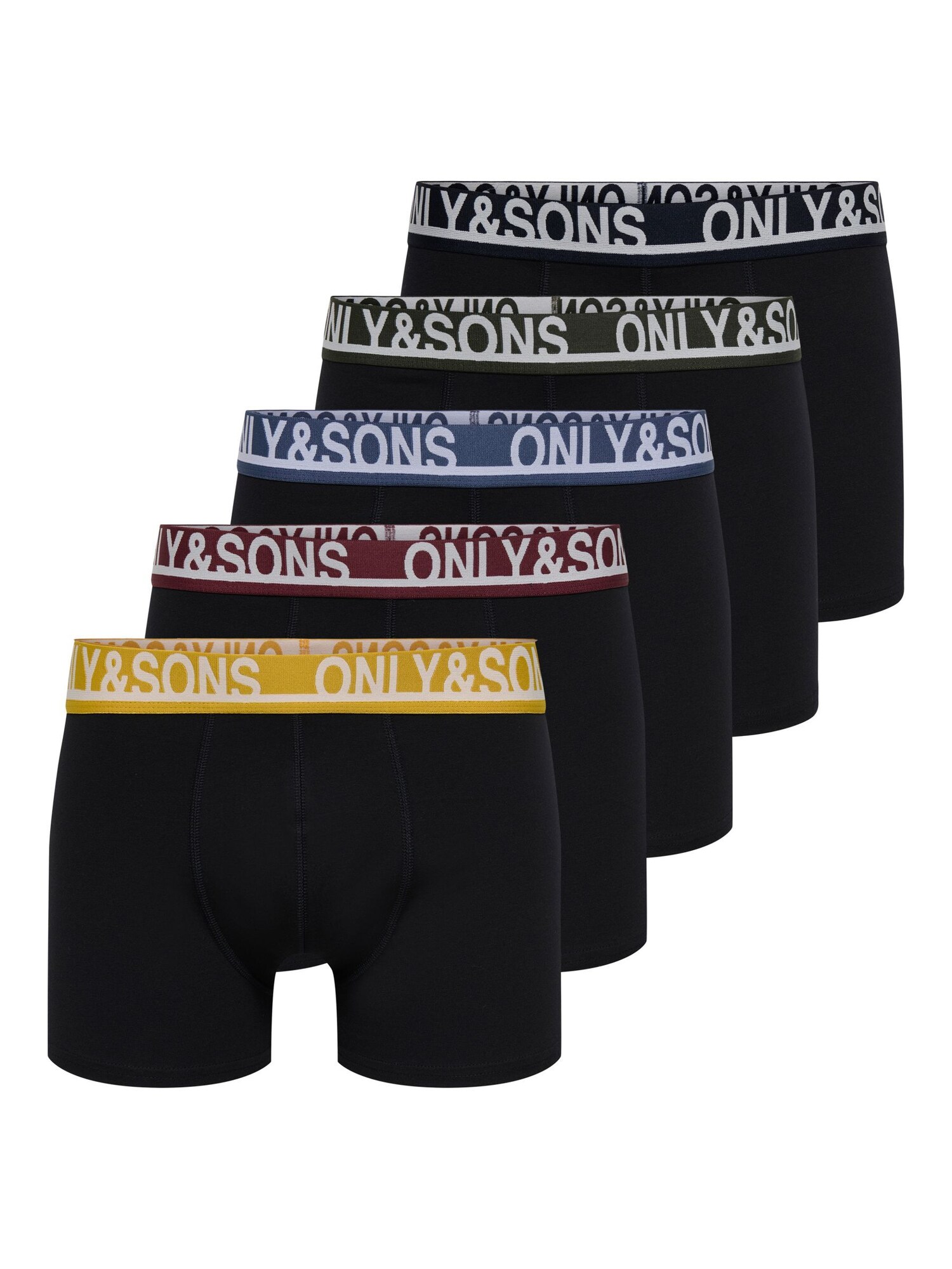 Only & Sons Boxershorts 'ONSTrey' Blauw / Citroen / Donkergroen / Wijnrood / Zwart