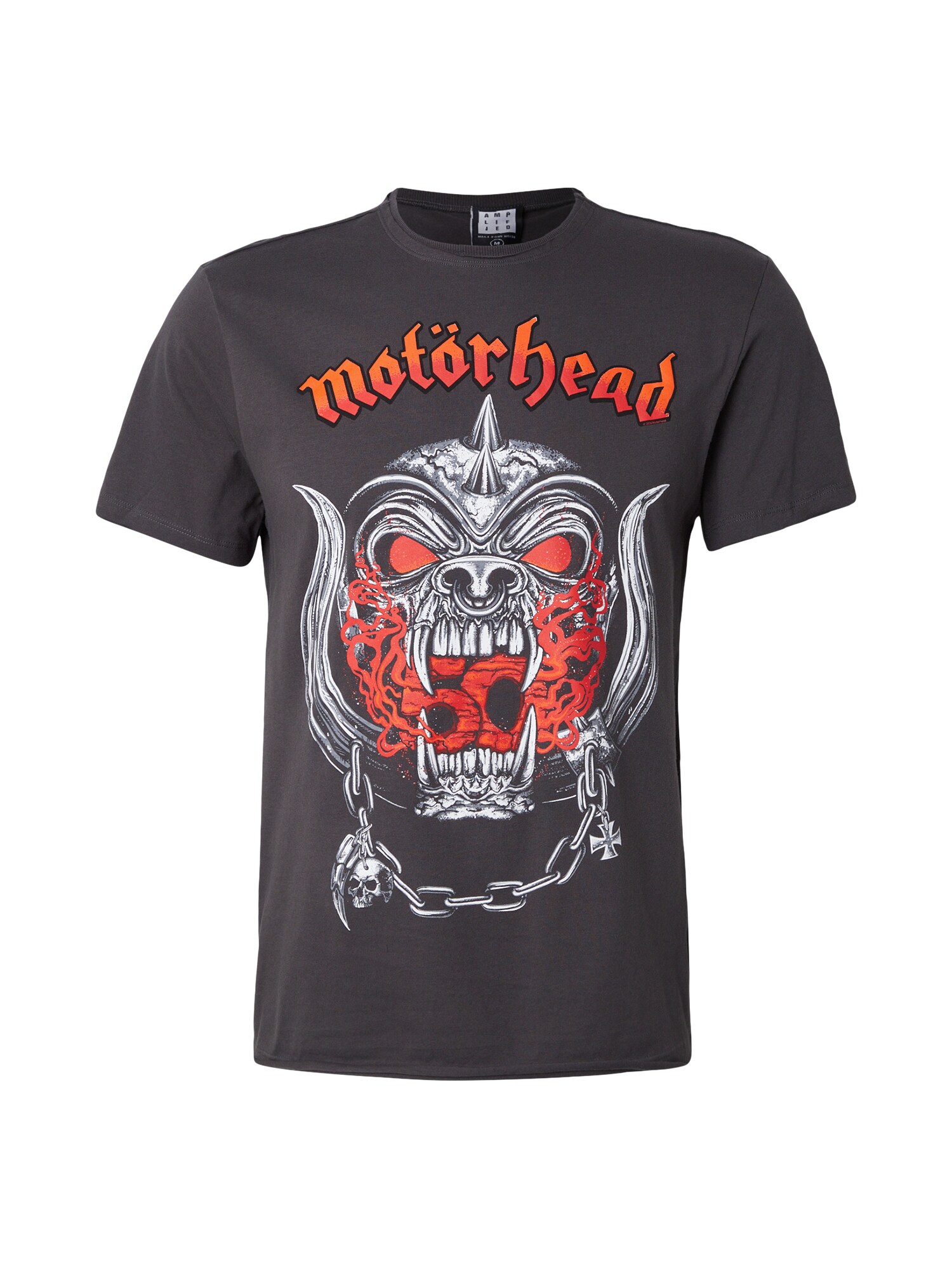 AMPLIFIED Tricou 'MOTORHEAD - WARPIG FLAMES'  gri metalic / gri deschis / portocaliu închis / roși aprins
