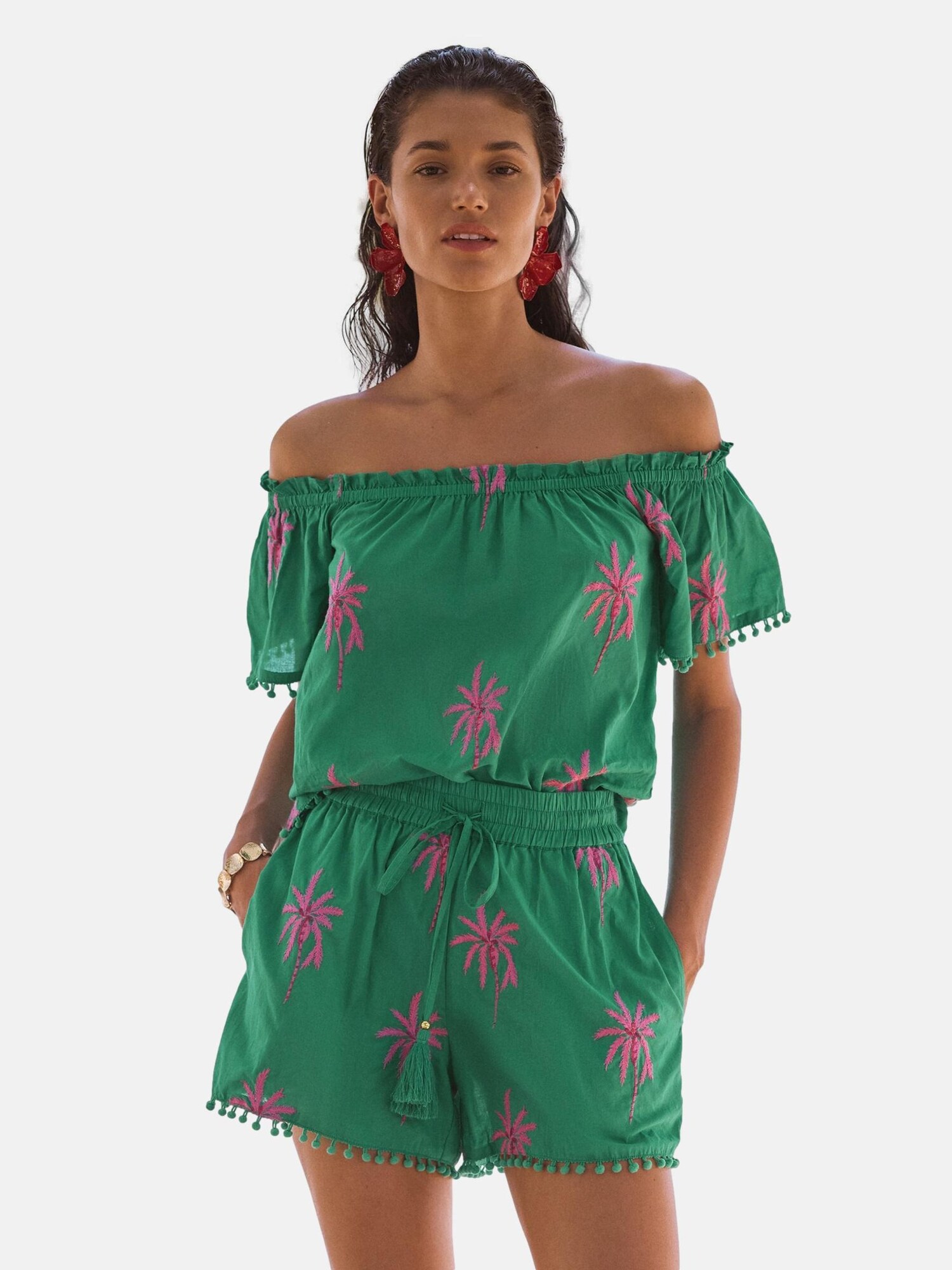 love & roses Tricou  verde iarbă / roz