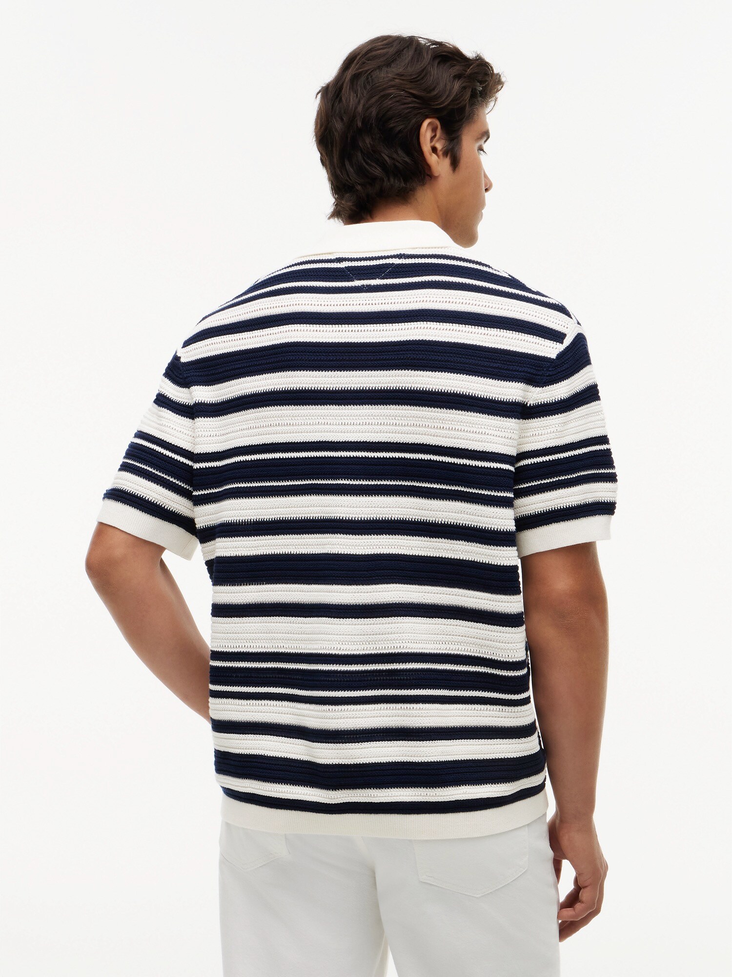 TOMMY HILFIGER Cárdigan 'Regular Fit Breton Stripe Short Sleeve' ecru / navy – imagen 3