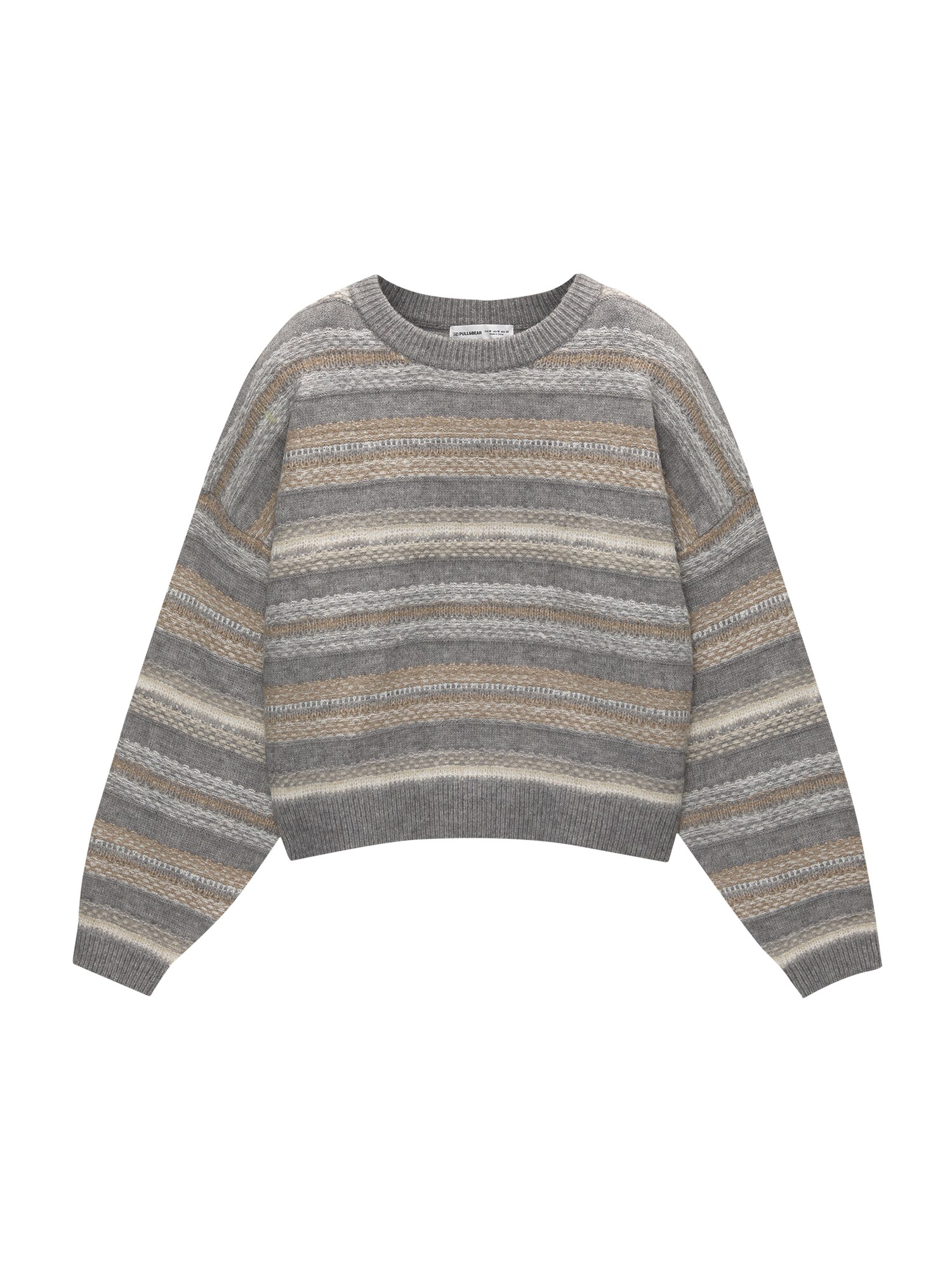 Pull&Bear Pulóver  cappuccinobarna / szürke melír / fehér akciós termékkép 1