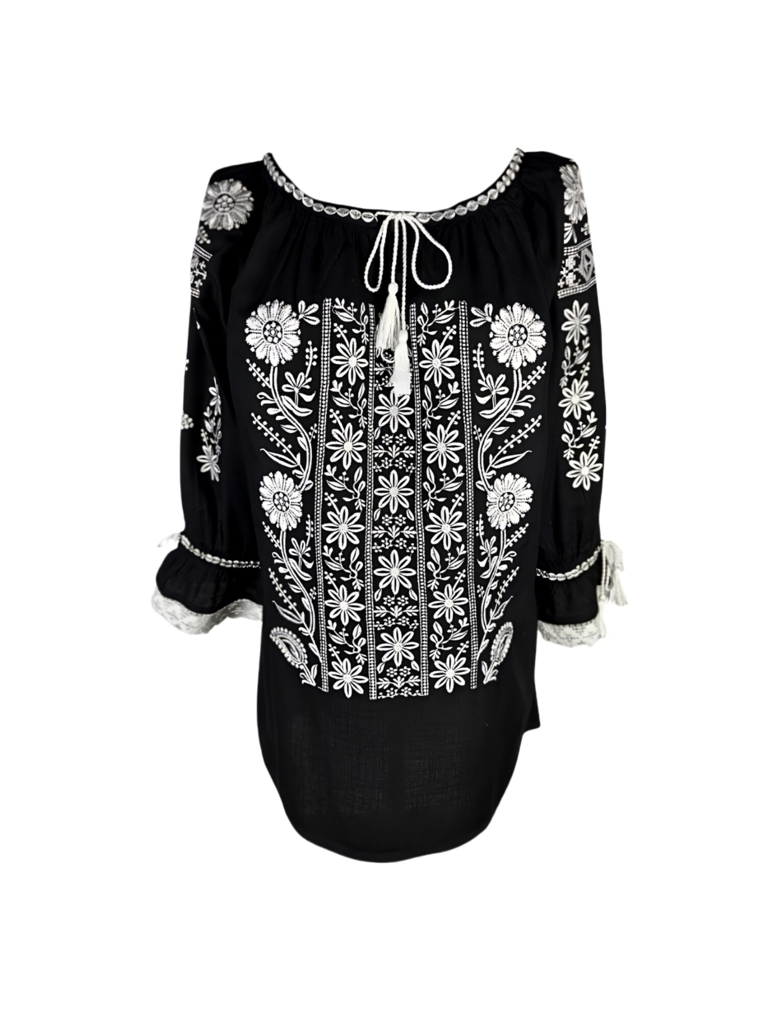 Rody’s forever Dirndl bluza 'Damenbluse IL26 schwarz/weiß , marimea L' crna