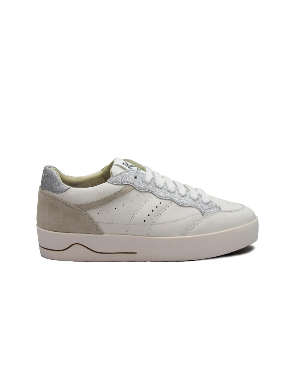 Låg sneaker 'KEYS 11863 white silver scarpe sneakers donna lacci pelle glitter'