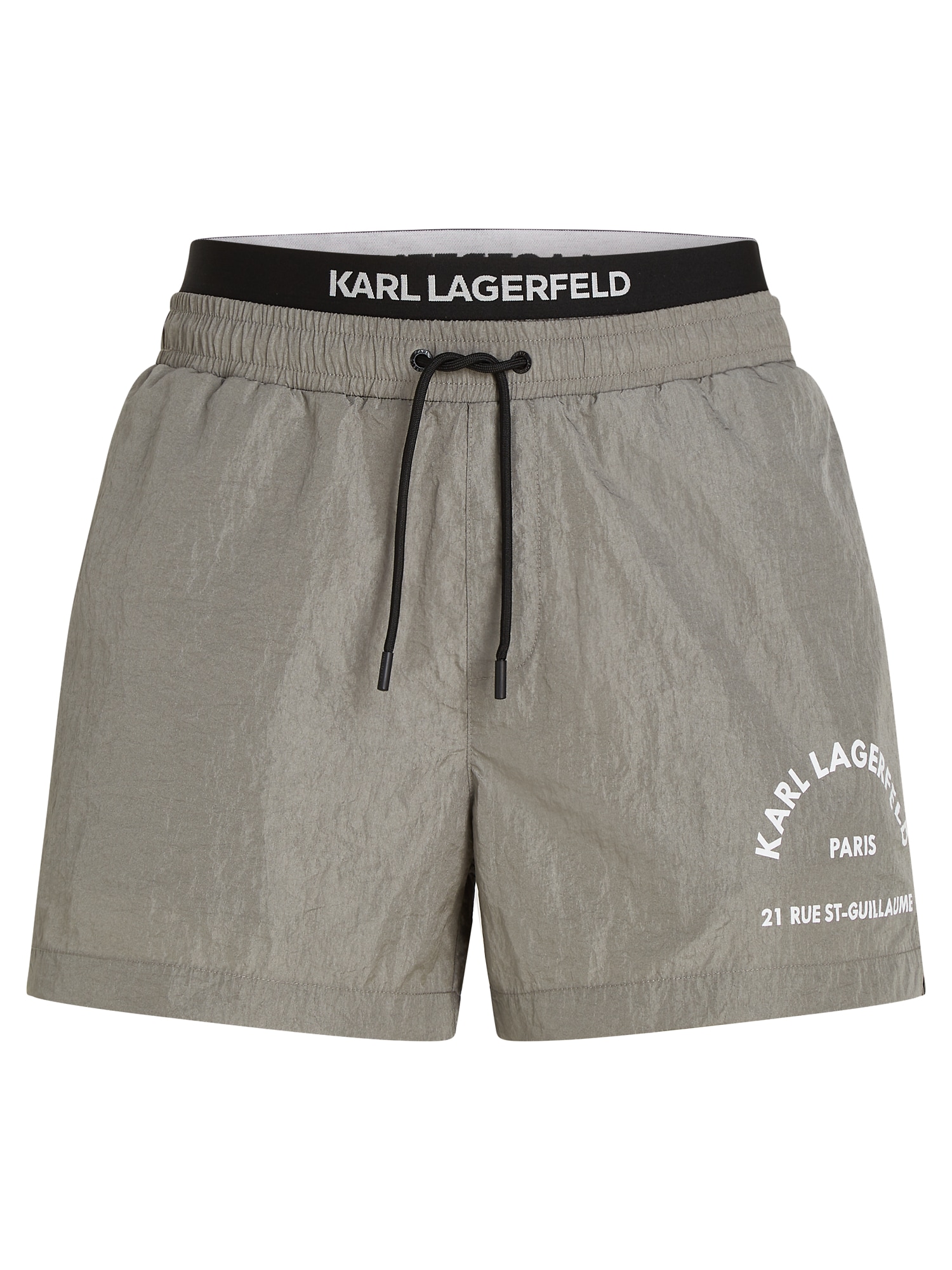 Karl Lagerfeld Șorturi de baie 'Rue St-Guillaume Double Waistband'  gri argintiu / negru / alb