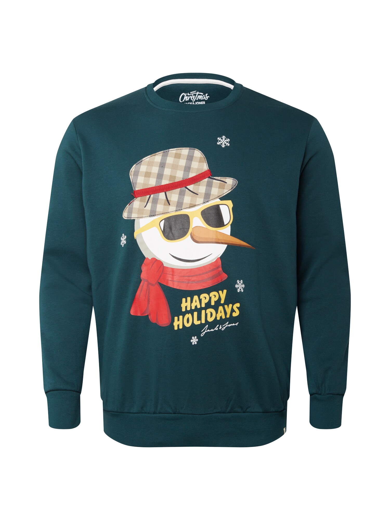 Jack & Jones Plus Megztinis be užsegimo 'SNOW FALL'  smaragdinė spalva / balta / juoda / granatų spalva / aukso geltonumo spalva