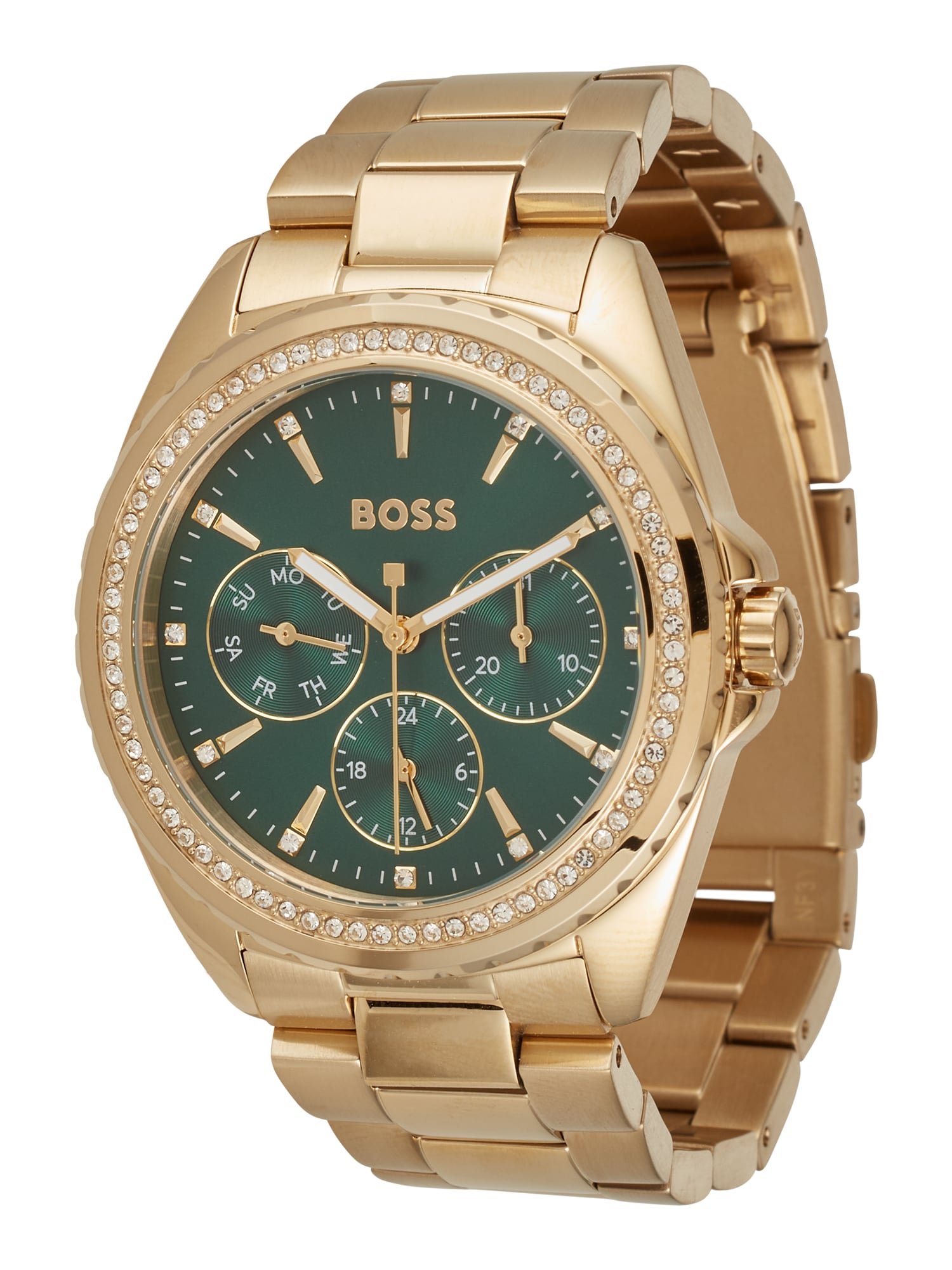 BOSS Black Analógové hodinky 'Atea'  zlatá / smaragdová / biela